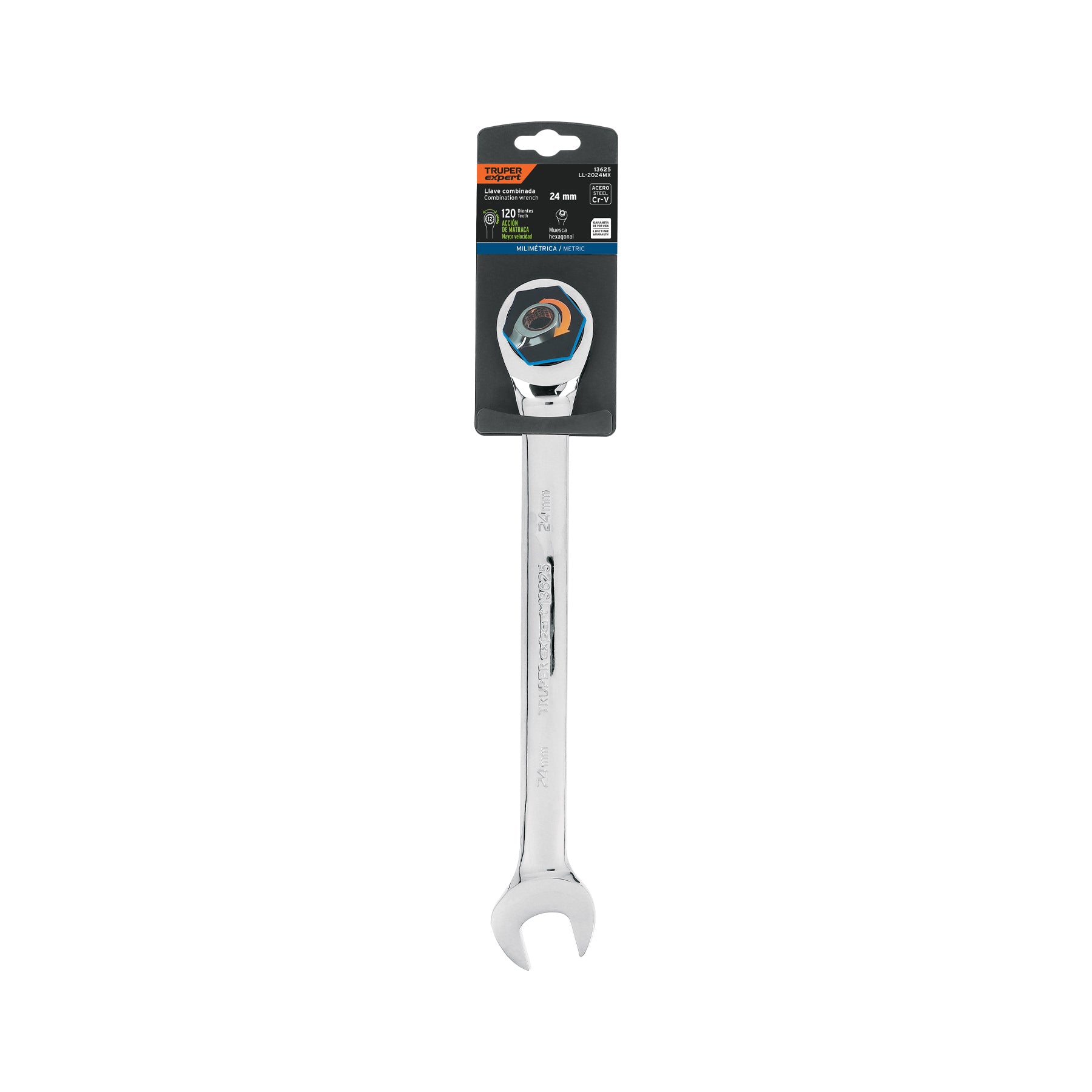 Llave combinada con matraca 24 mm x 325 mm largo, EXPERT