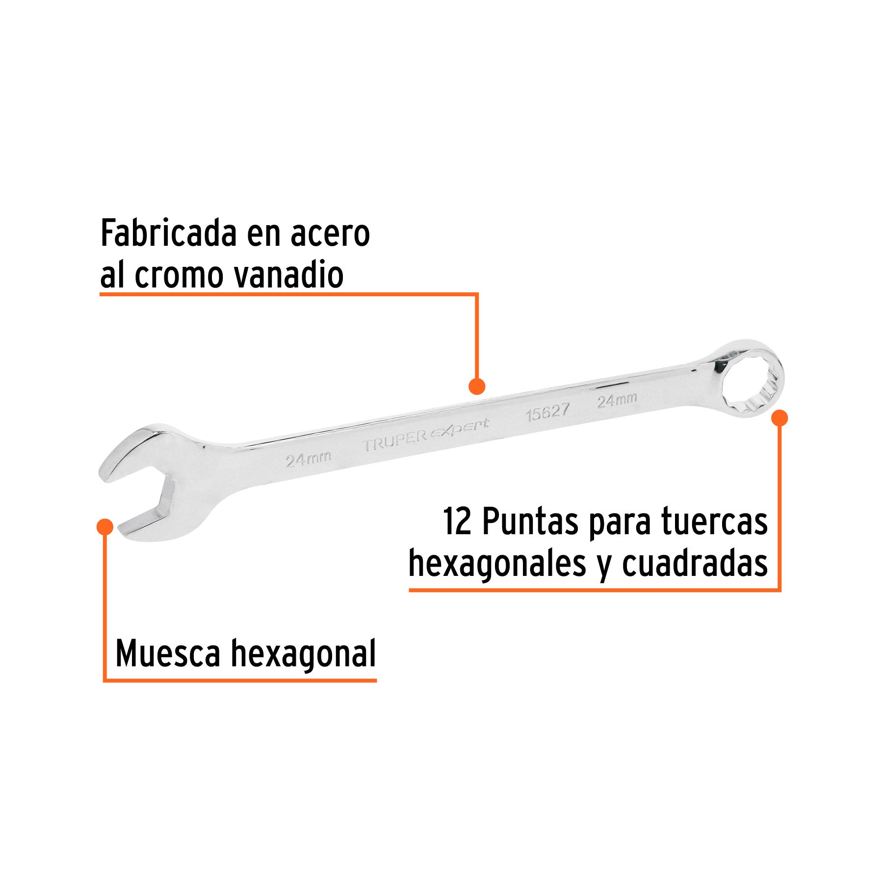 Llave combinada extralarga 24 mm x 336 mm de largo, EXPERT