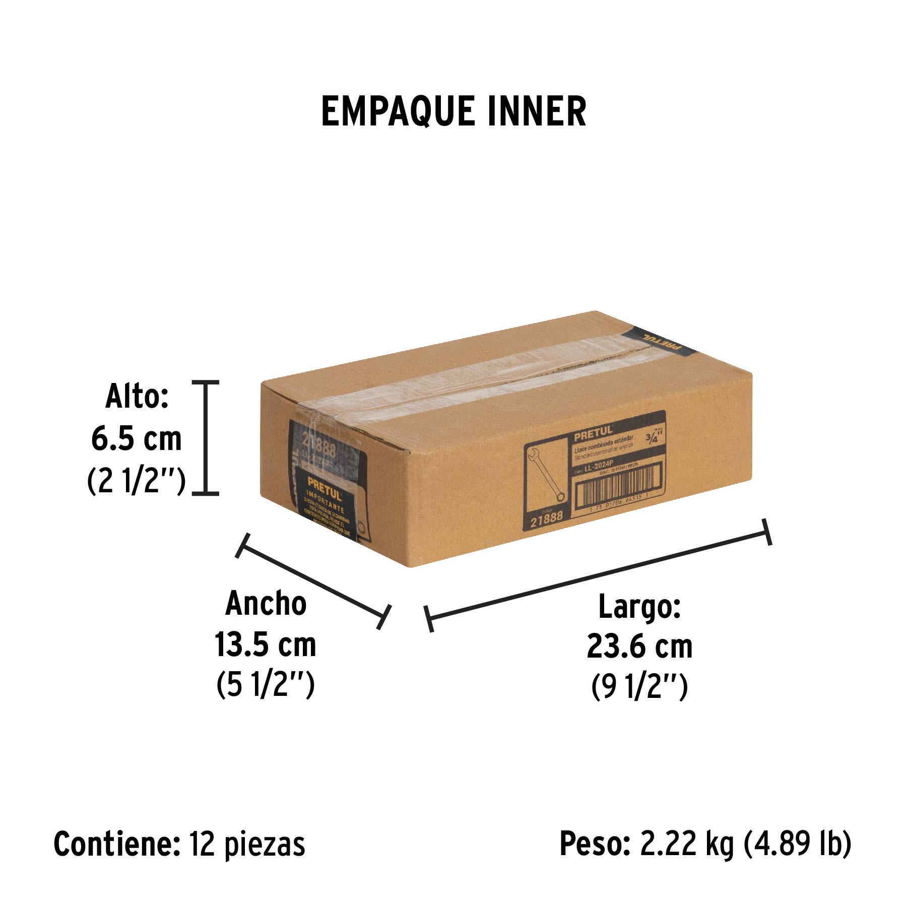 Llave combinada 3/4" x 230 mm de largo, PRETUL - Empaque