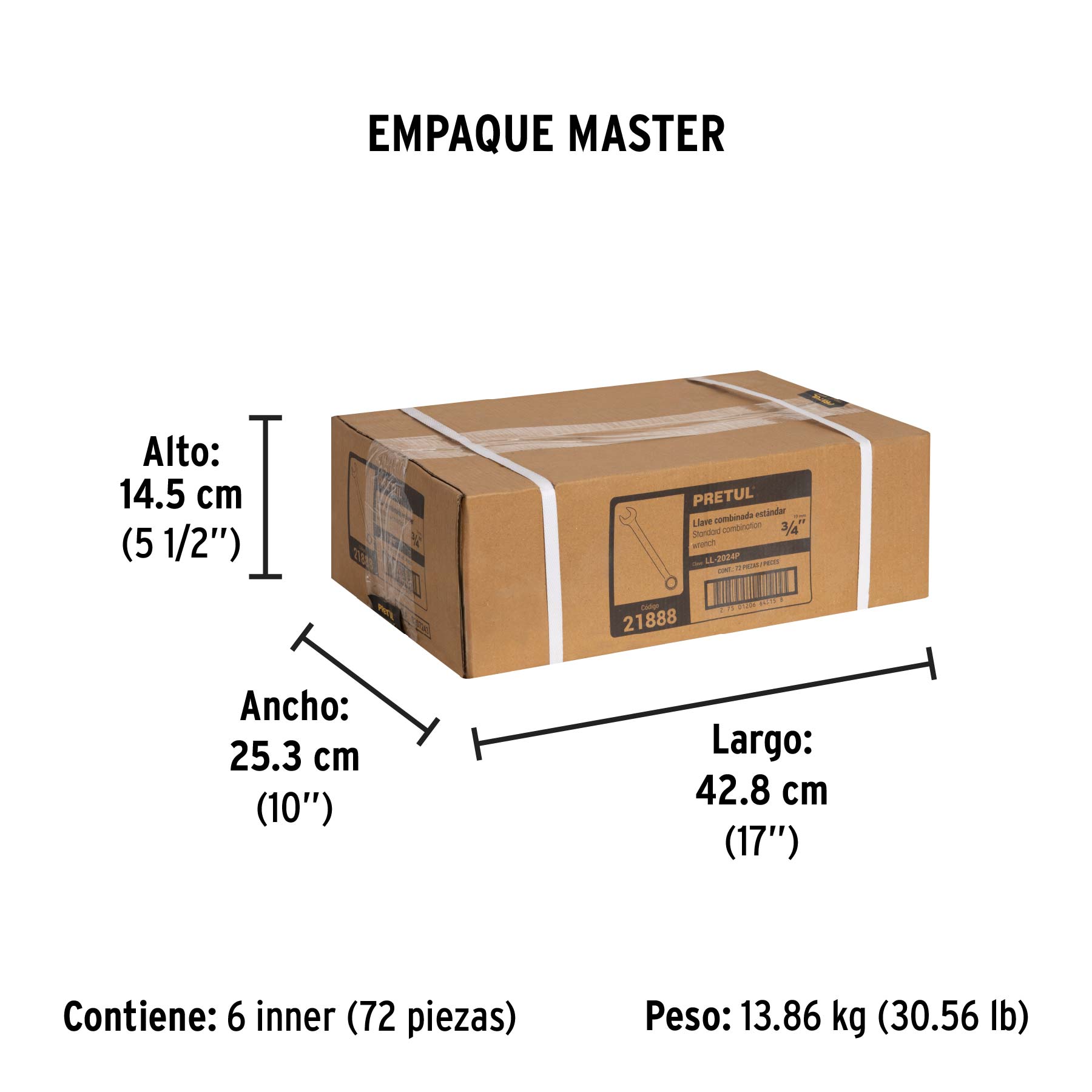 Llave combinada 3/4" x 230 mm de largo, PRETUL - Empaque