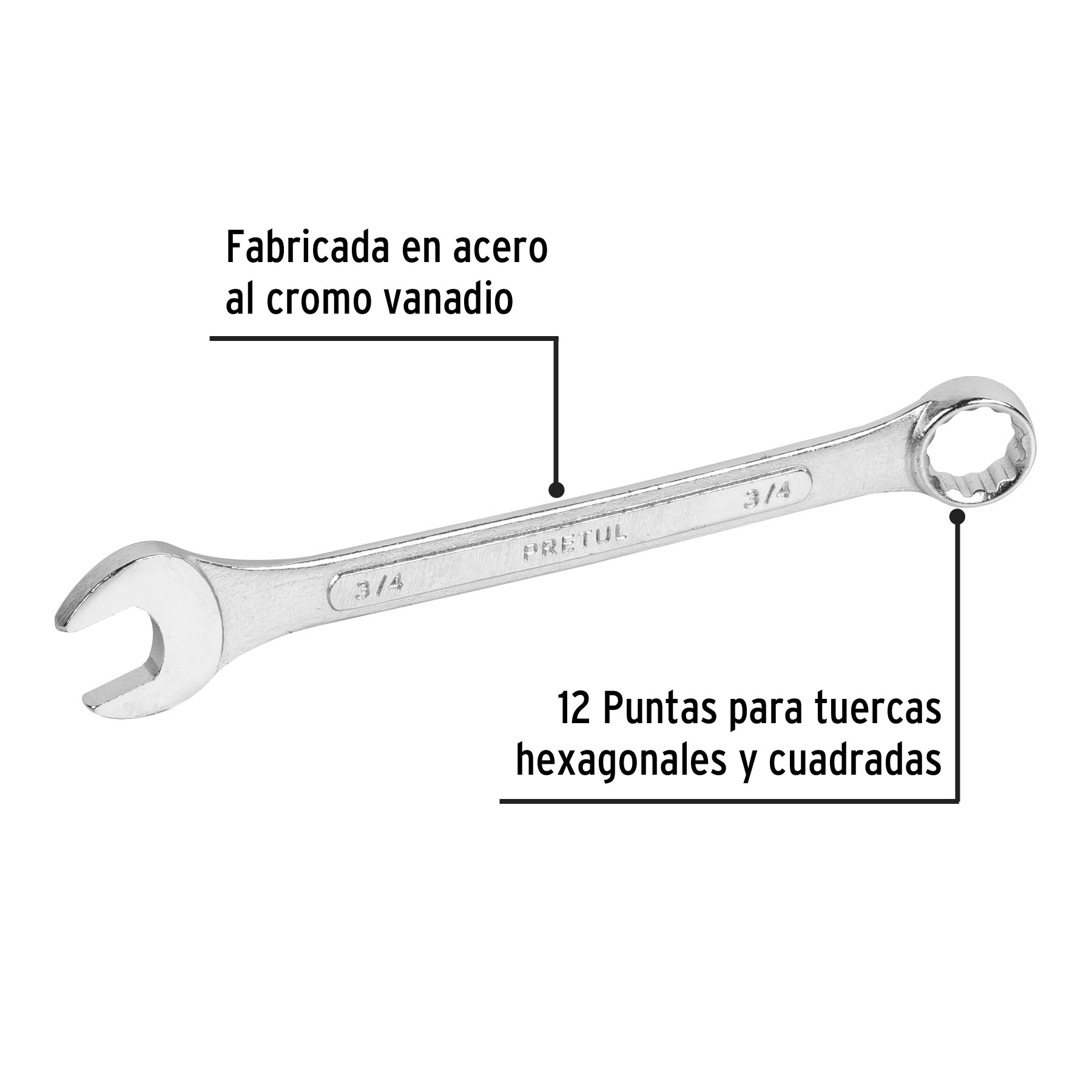 Llave combinada 3/4" x 230 mm de largo, PRETUL