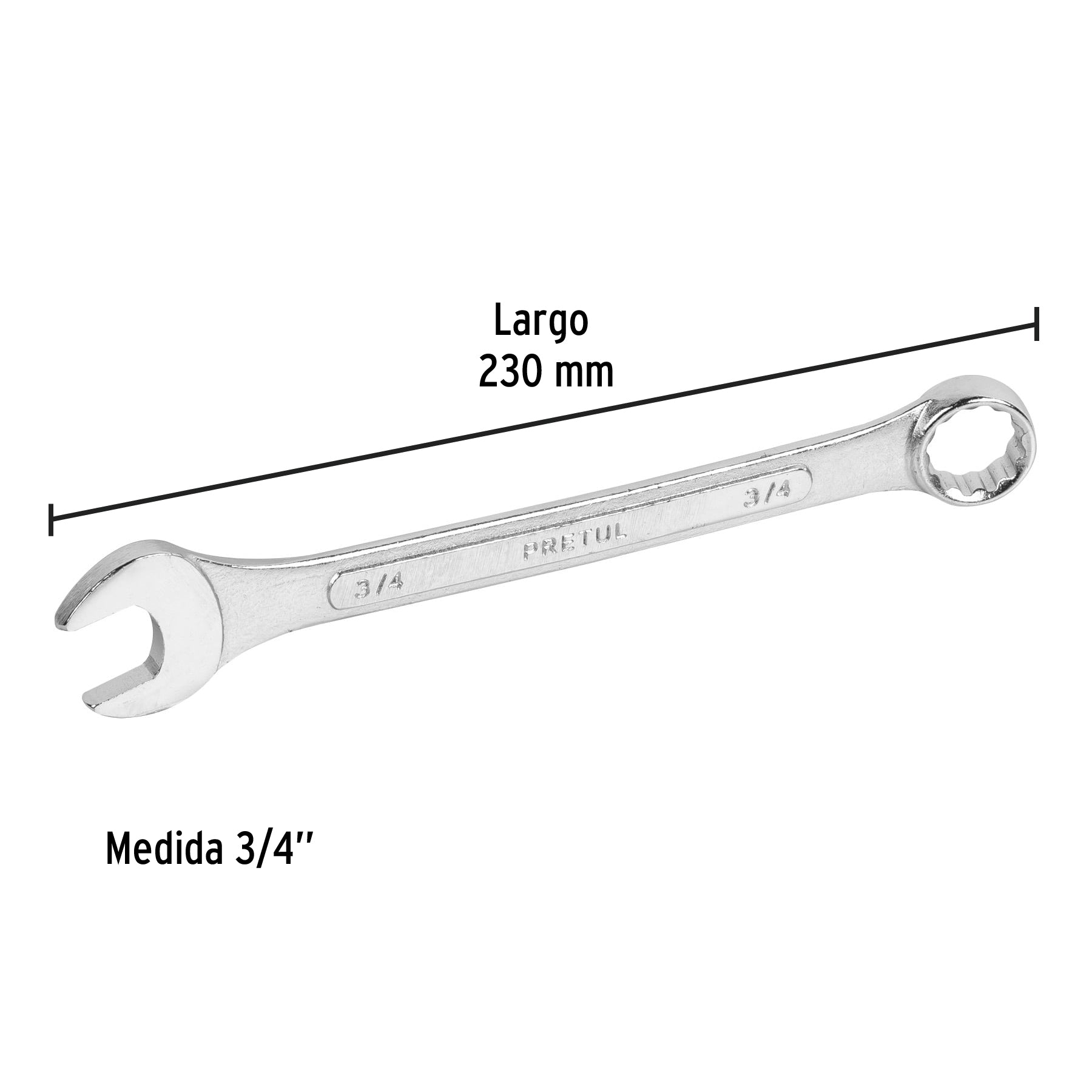 Llave combinada 3/4" x 230 mm de largo, PRETUL