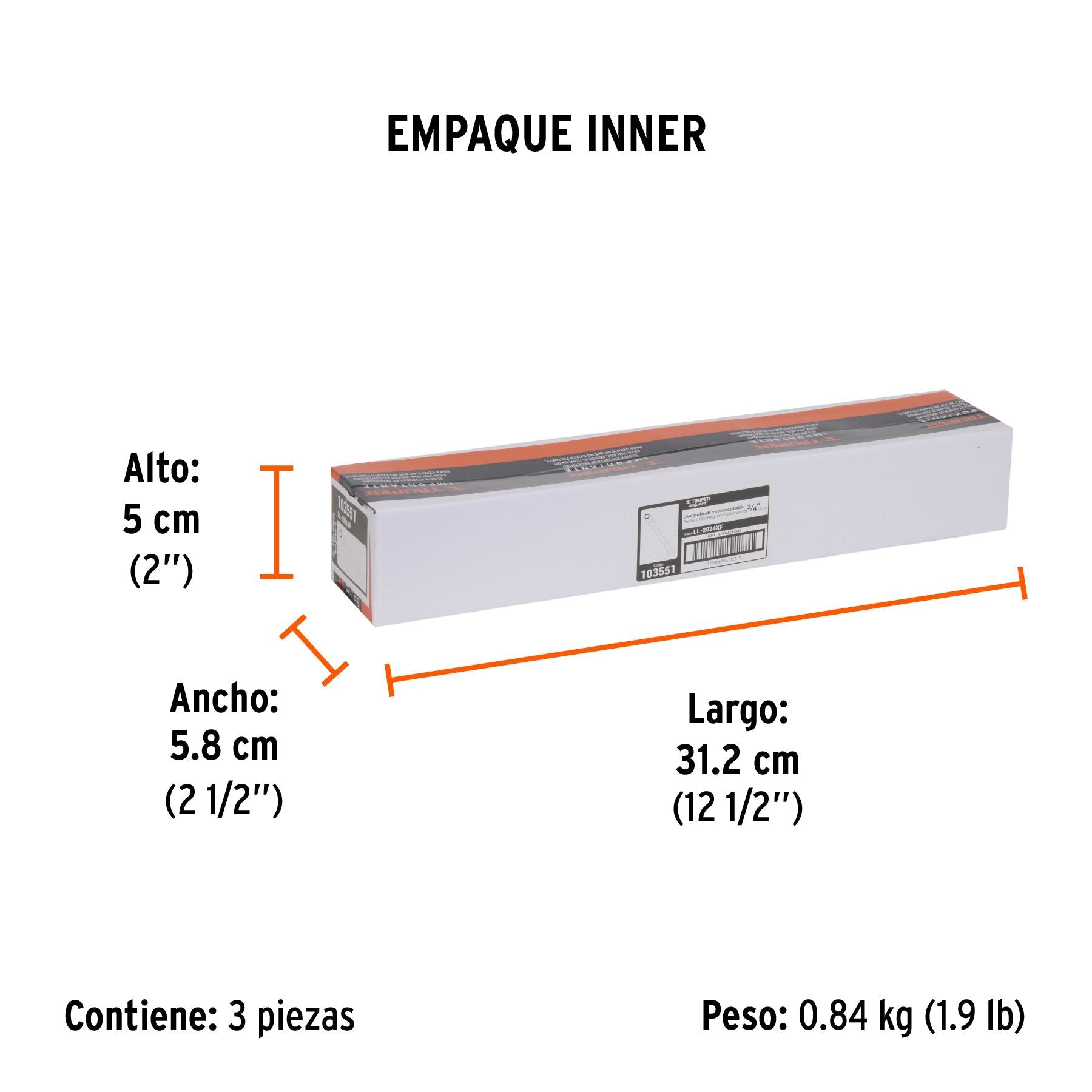 Llave combinada con matraca 3/4" flexible, EXPERT - Empaque