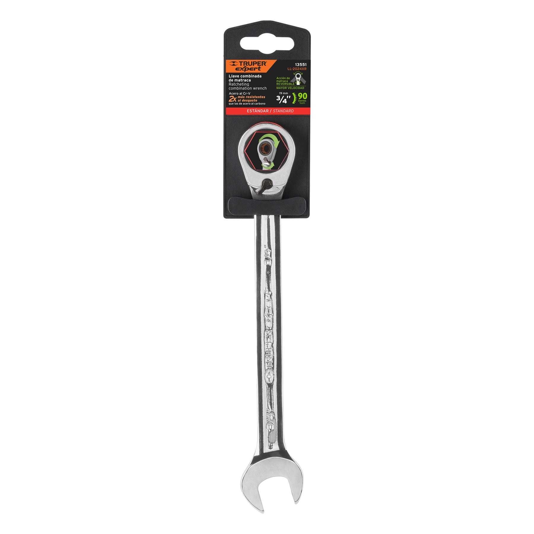 Llave combinada matraca reversible 3/4"x242 mm largo, EXPERT