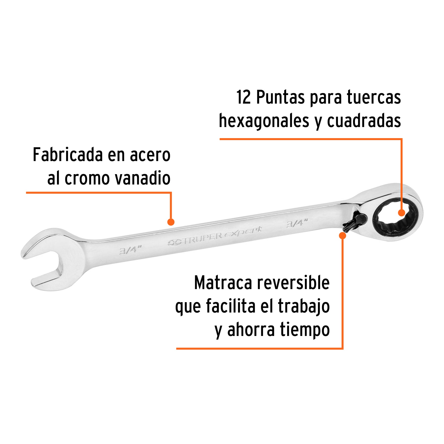 Llave combinada matraca reversible 3/4"x242 mm largo, EXPERT