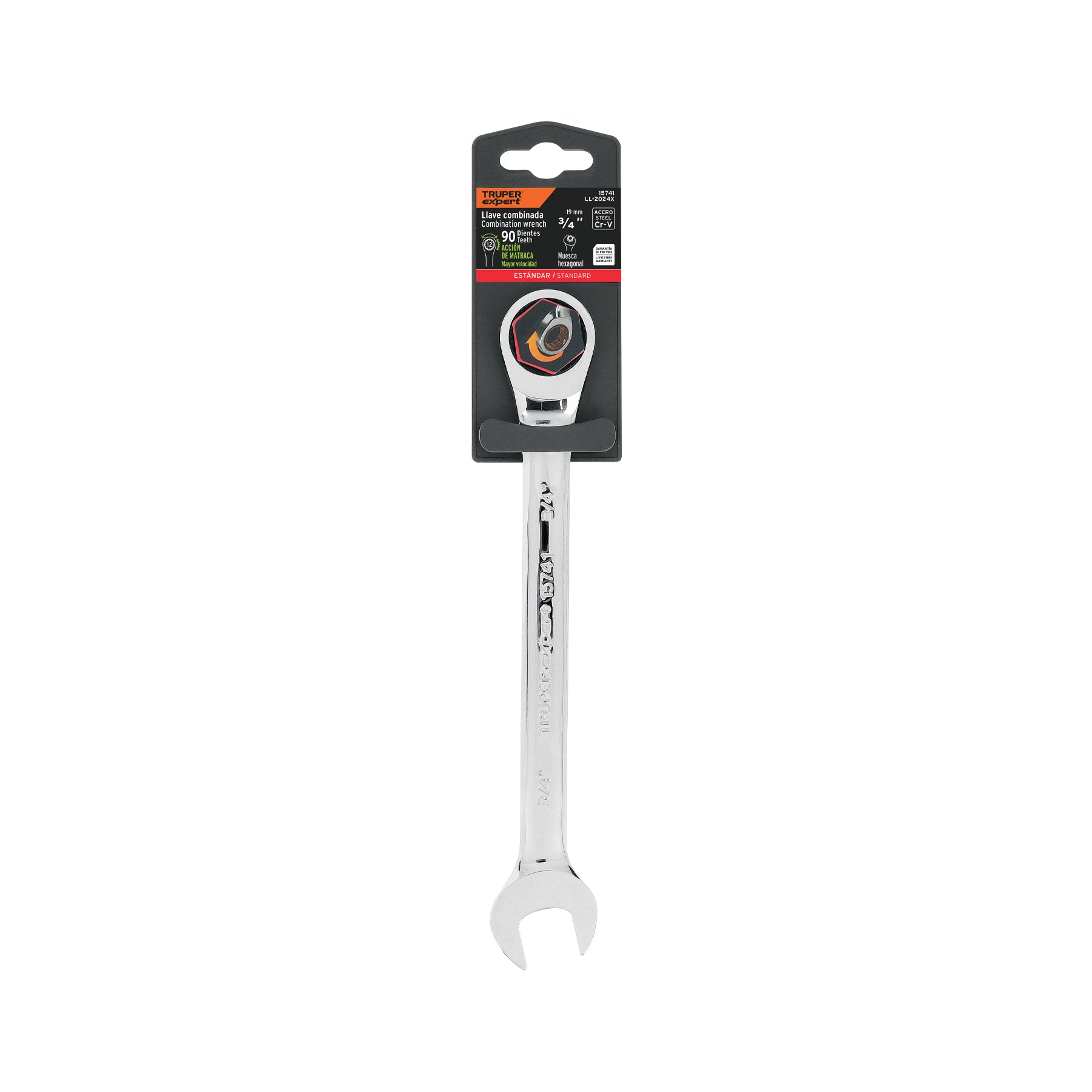 Llave combinada con matraca 3/4" x 238 mm largo, EXPERT