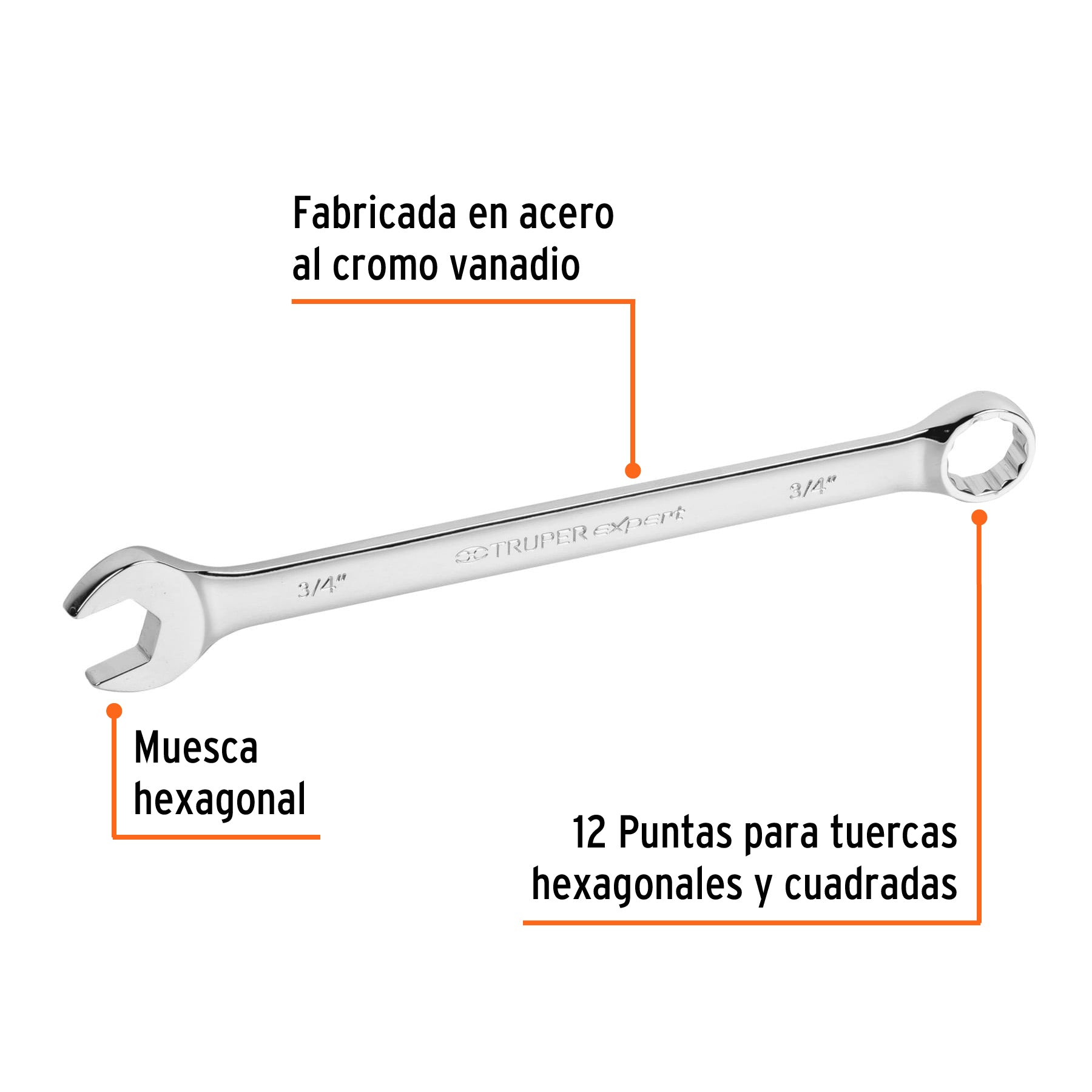 Llave combinada extralarga 3/4" x 278 mm de largo, EXPERT