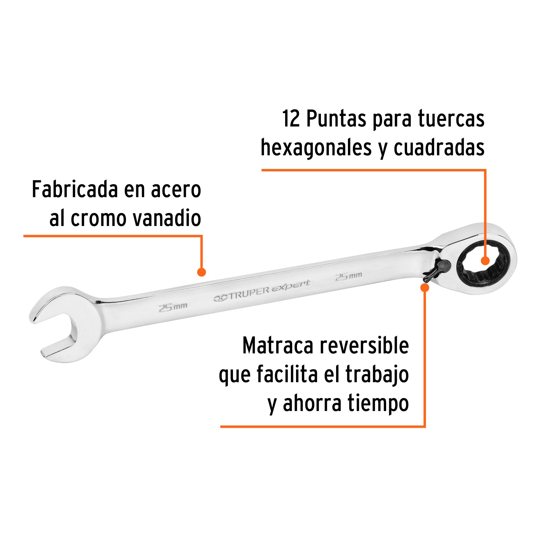 Llave combinada matraca reversible 25mmx328 mm largo, EXPERT