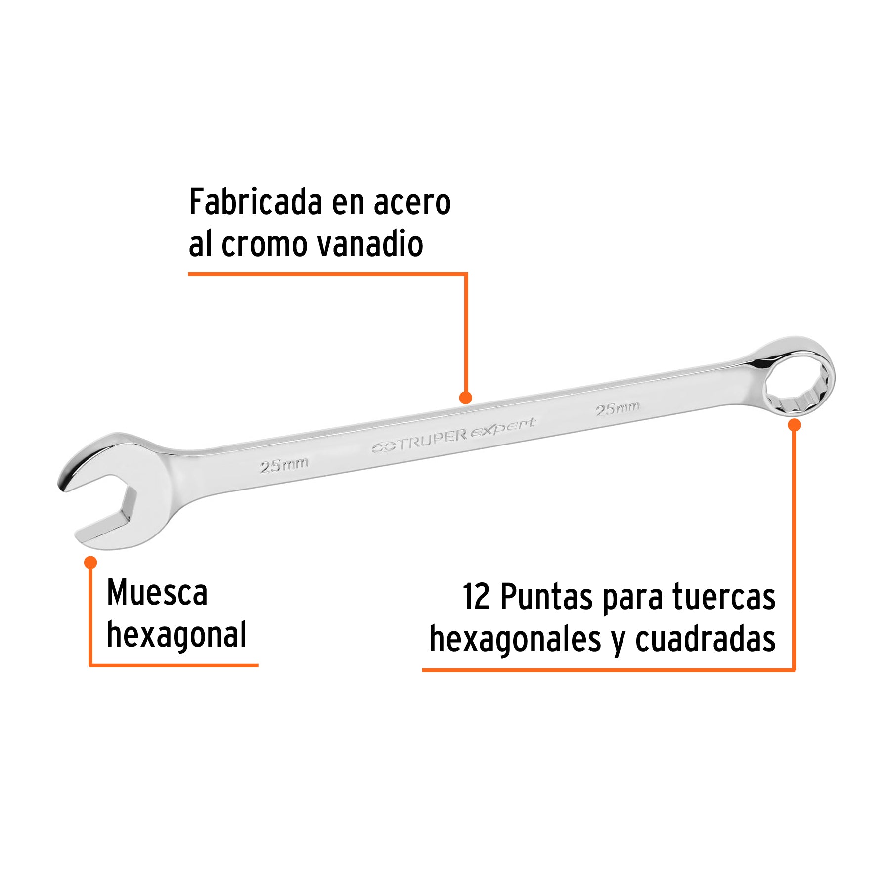 Llave combinada extralarga 25 mm x 355 mm de largo, EXPERT