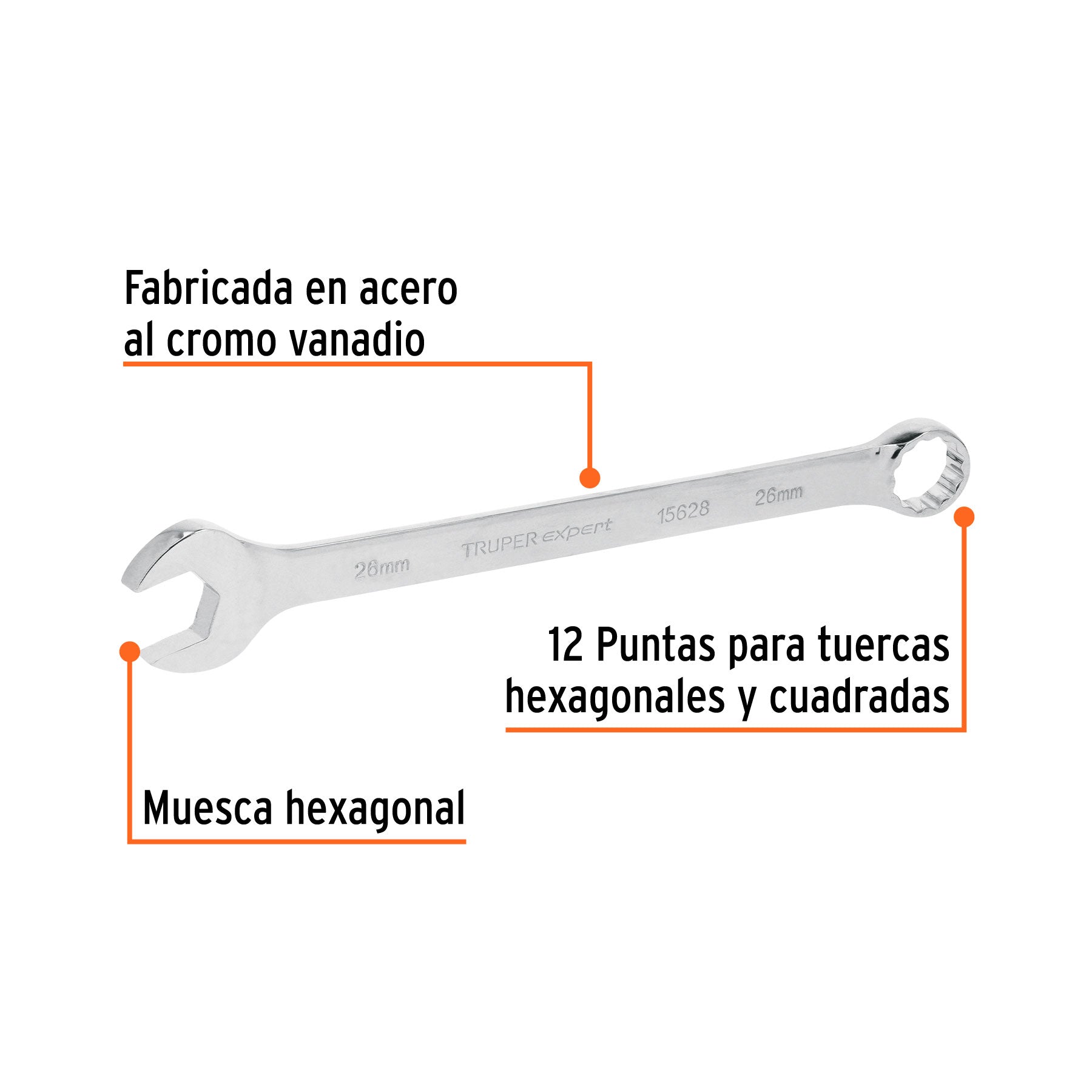 Llave combinada extralarga 26 mm x 370 mm de largo, EXPERT