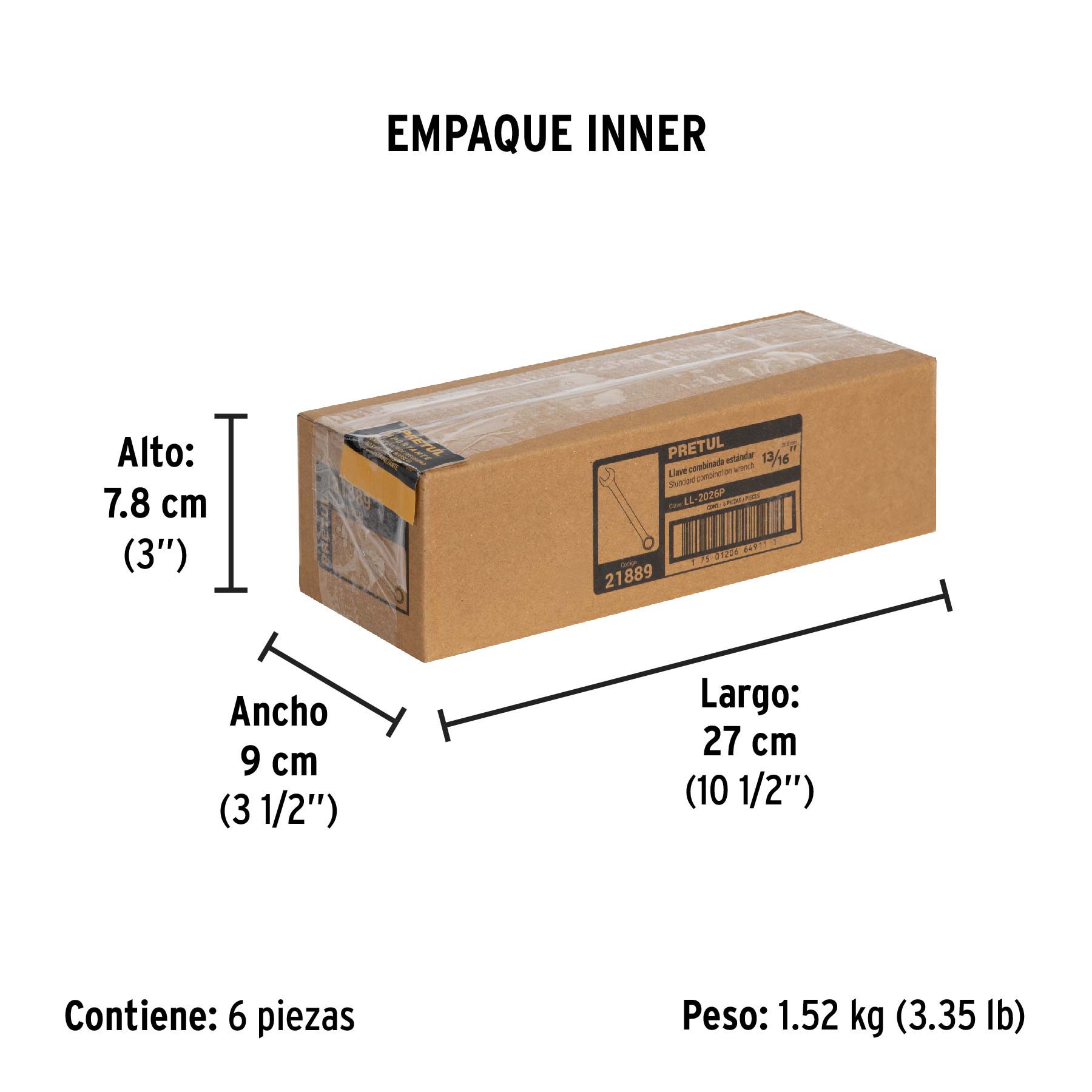 Llave combinada 13/16" x 250 mm de largo, PRETUL - Empaque