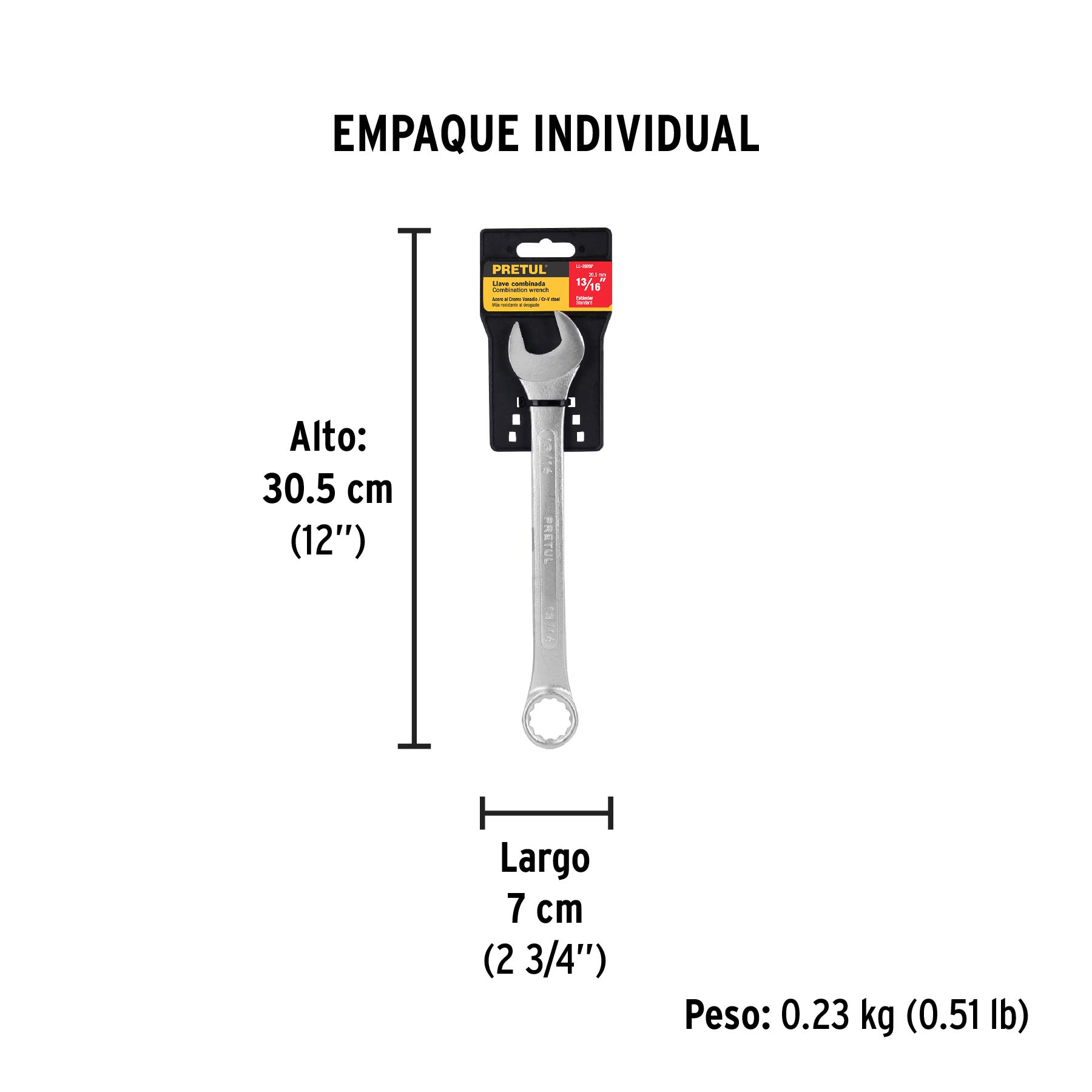 Llave combinada 13/16" x 250 mm de largo, PRETUL - Empaque