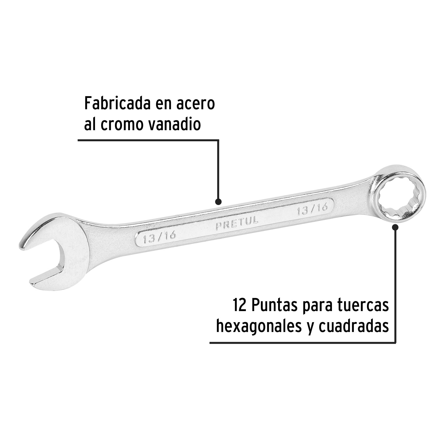 Llave combinada 13/16" x 250 mm de largo, PRETUL