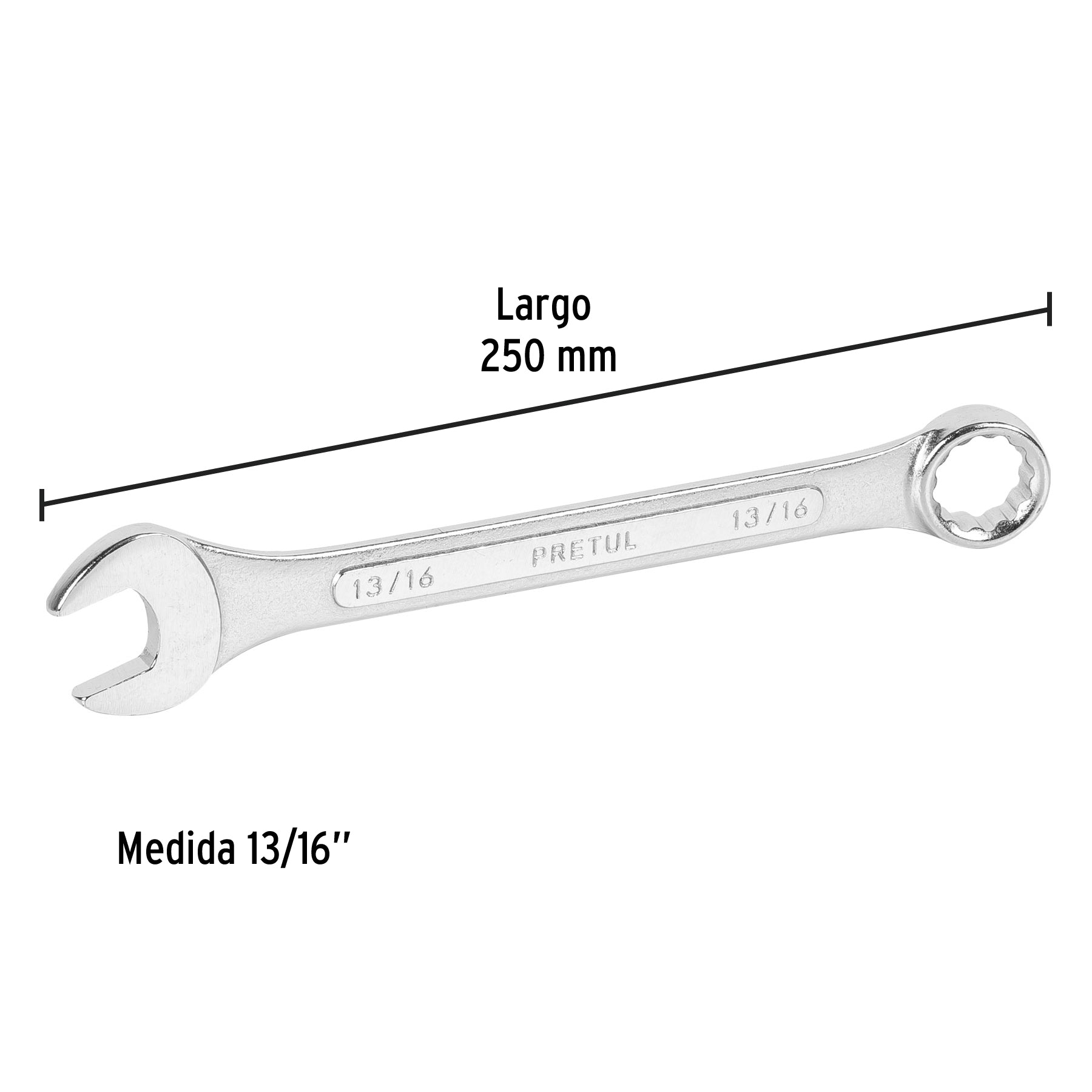Llave combinada 13/16" x 250 mm de largo, PRETUL