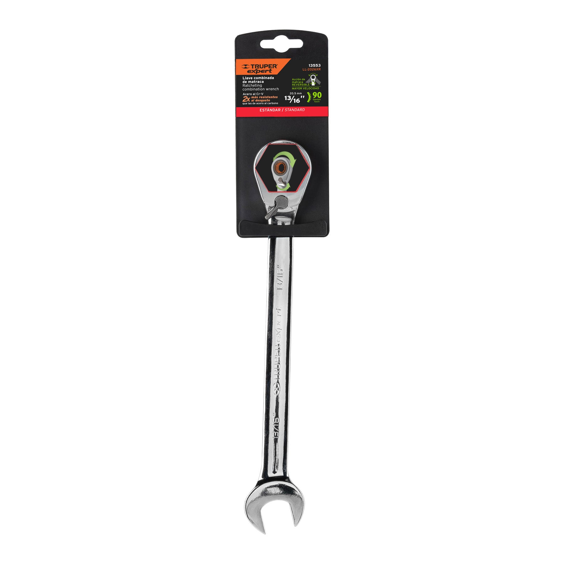 Llave combinada matraca reversible 13/16"x288mm largo,EXPERT
