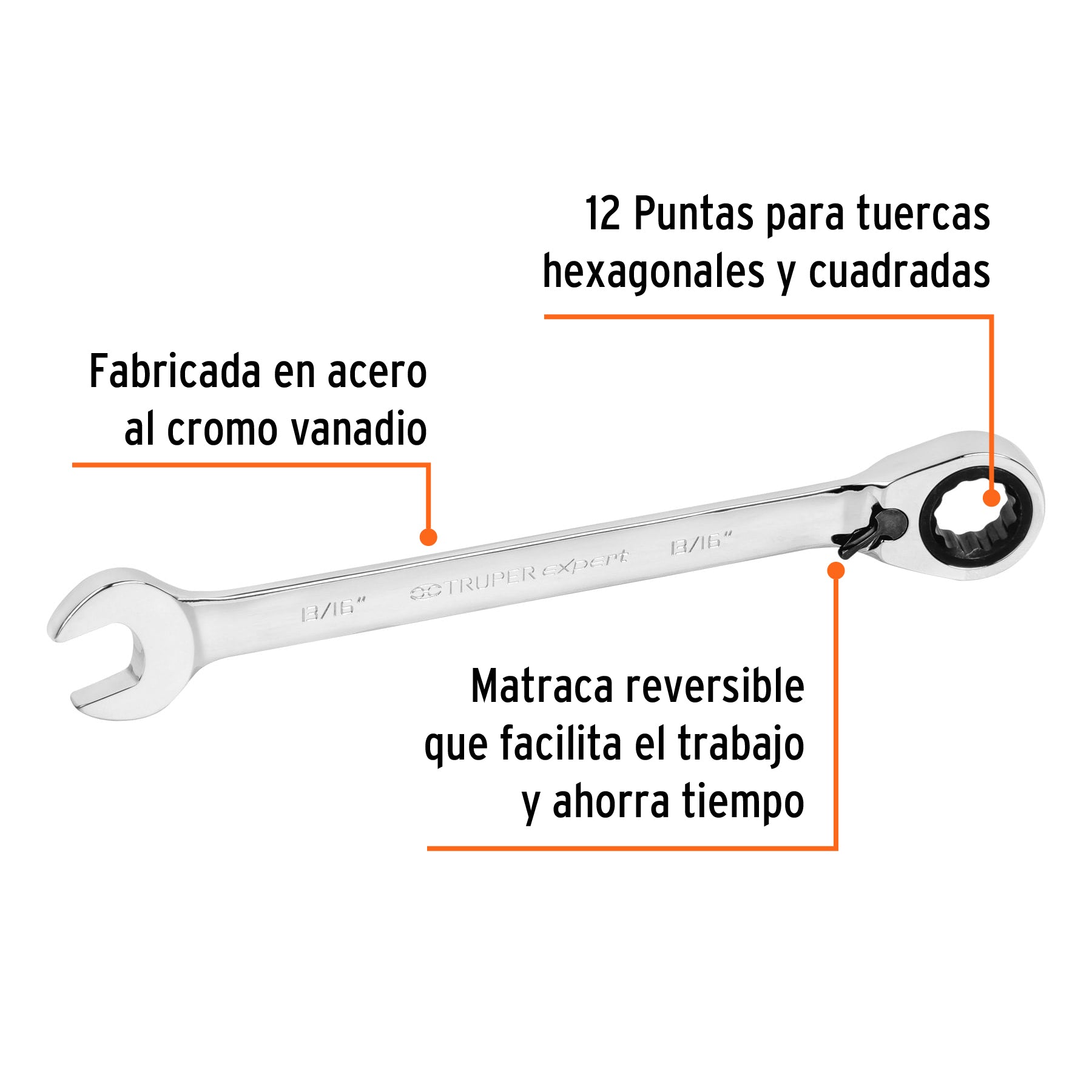 Llave combinada matraca reversible 13/16"x288mm largo,EXPERT