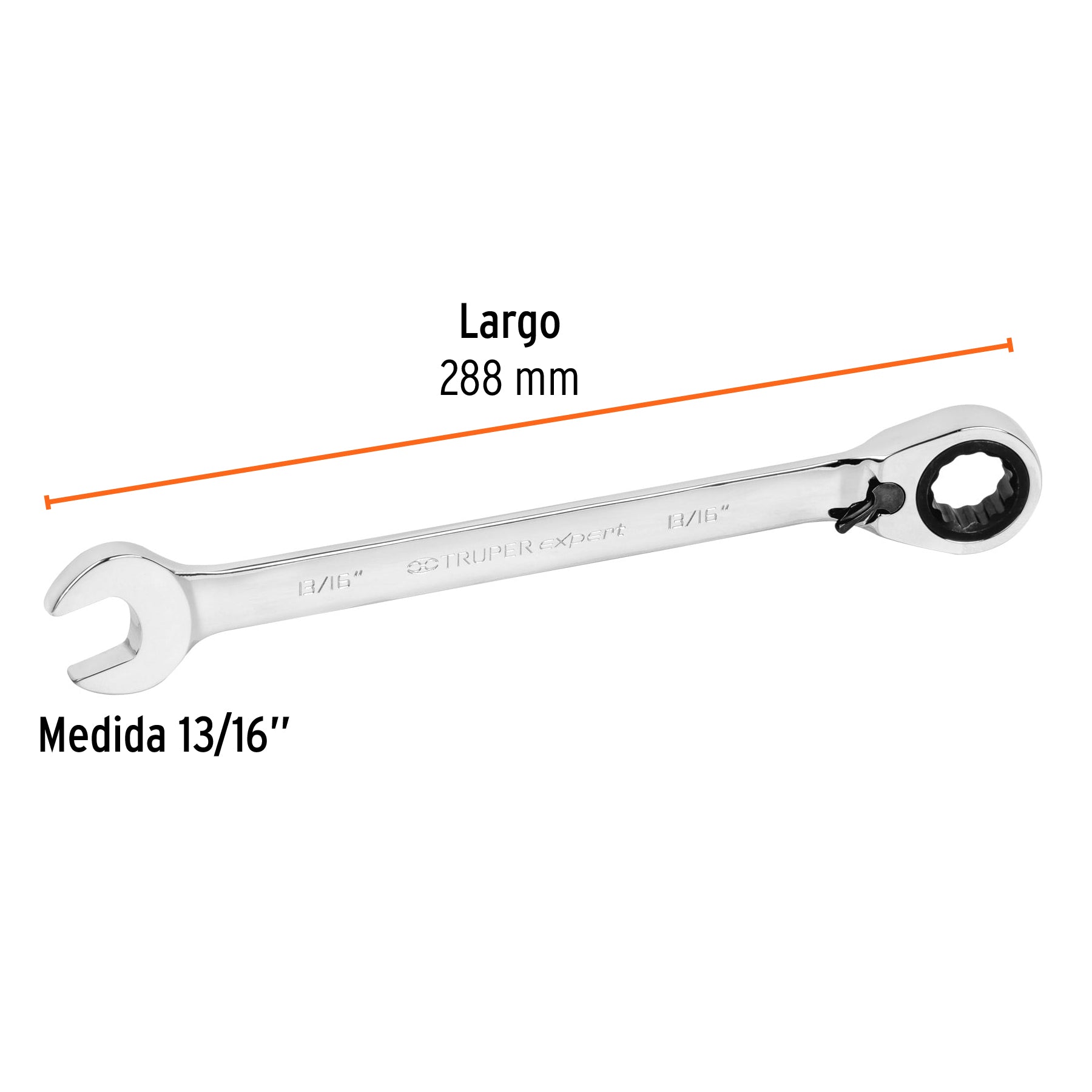 Llave combinada matraca reversible 13/16"x288mm largo,EXPERT