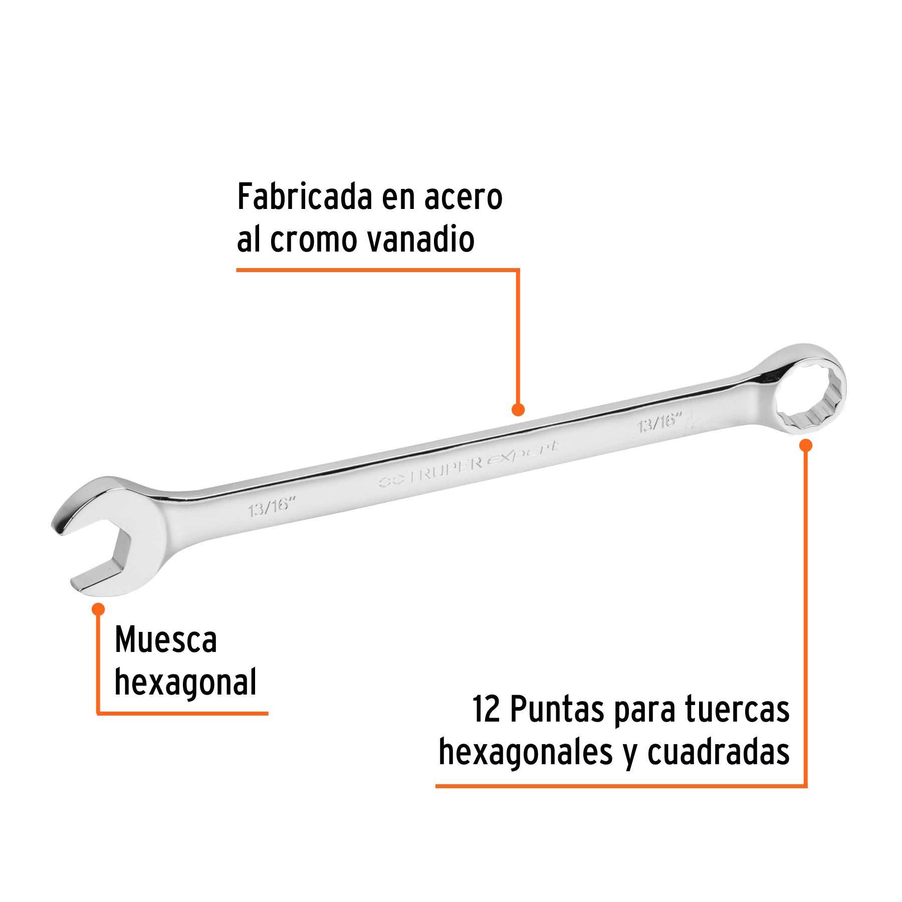Llave combinada extralarga 13/16" x 298 mm de largo, EXPERT