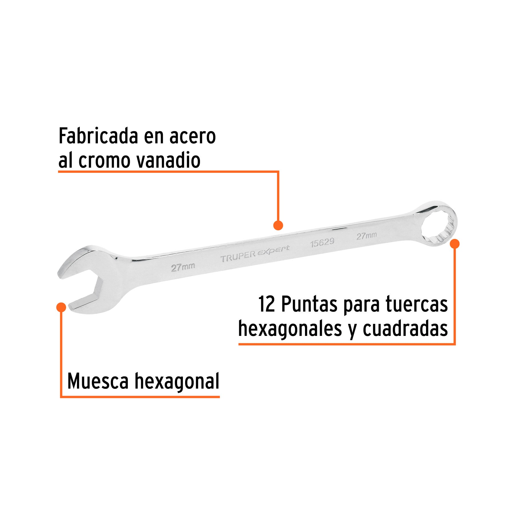Llave combinada extralarga 27 mm x 385 mm de largo, EXPERT