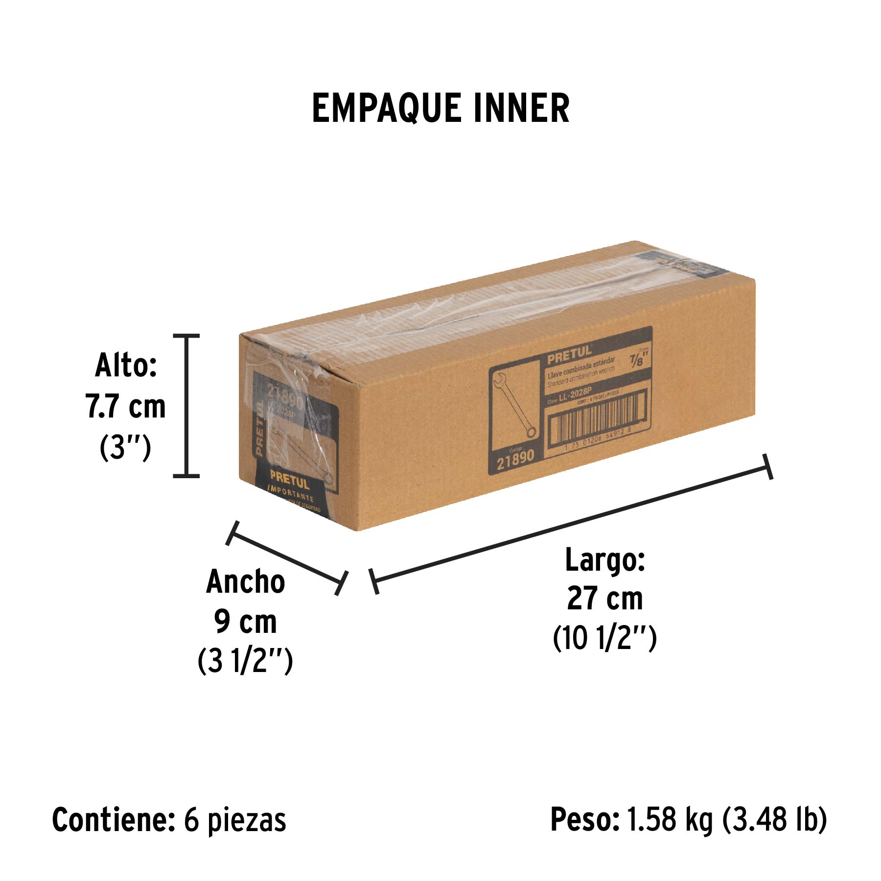 Llave combinada 7/8" x 260 mm de largo, PRETUL - Empaque