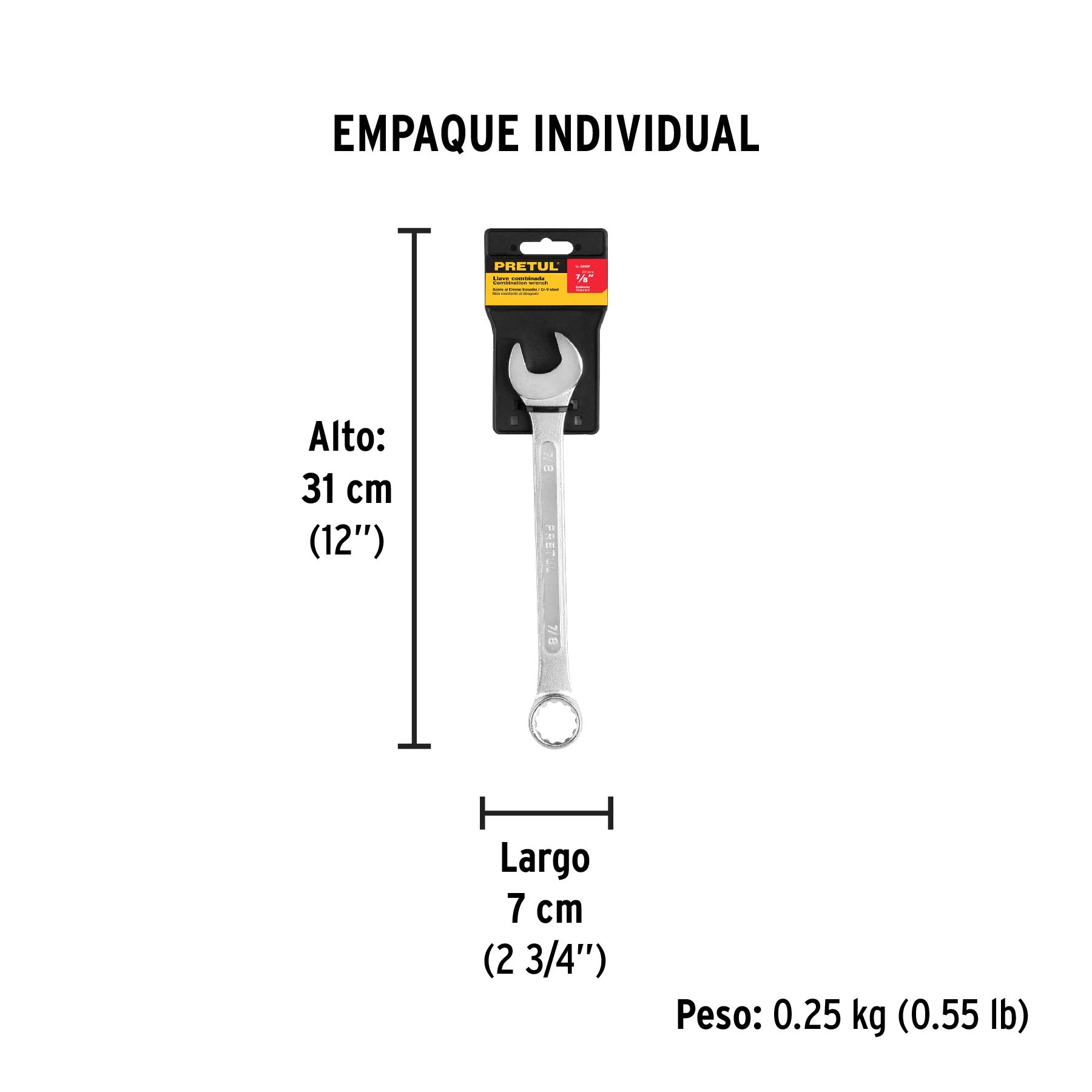 Llave combinada 7/8" x 260 mm de largo, PRETUL - Empaque