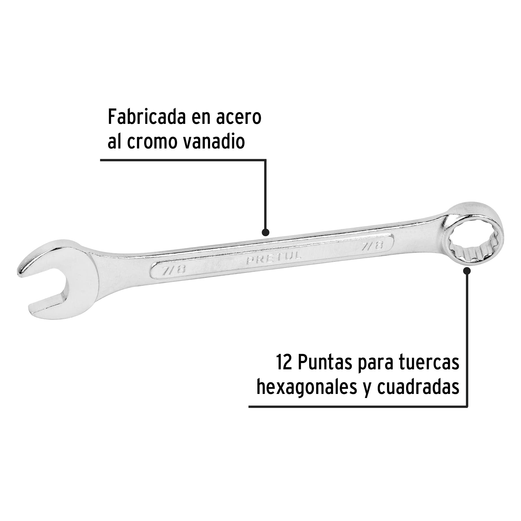 Llave combinada 7/8" x 260 mm de largo, PRETUL