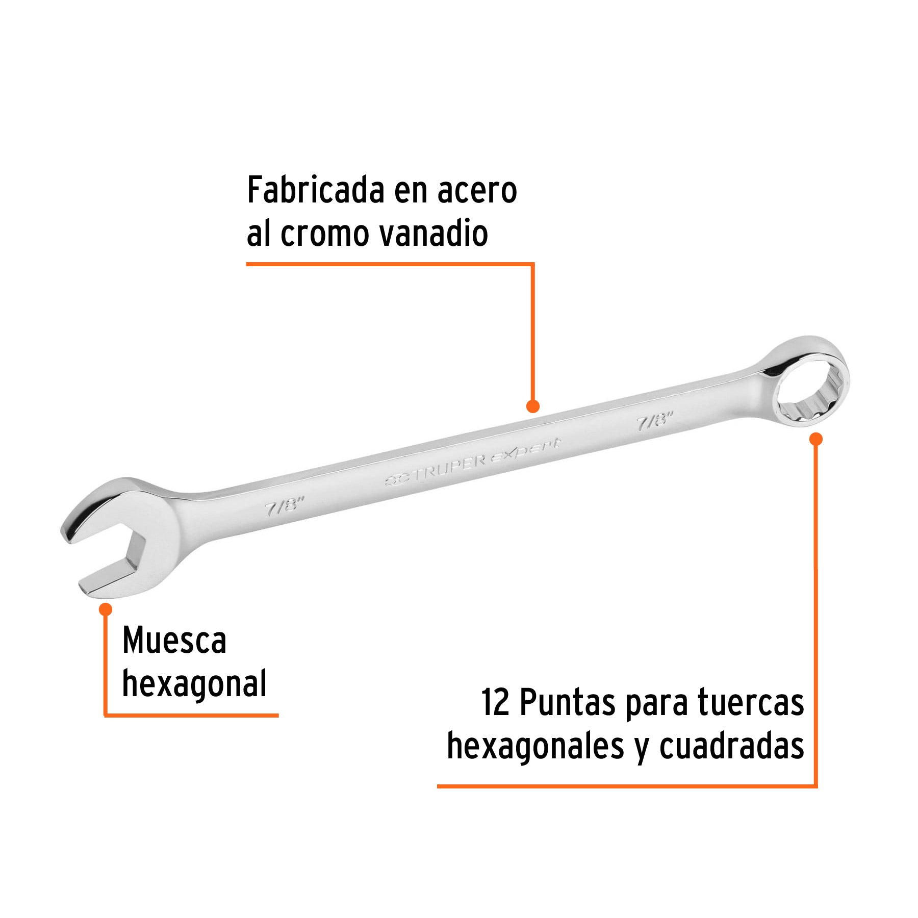 Llave combinada extralarga 7/8" x 316 mm de largo, EXPERT