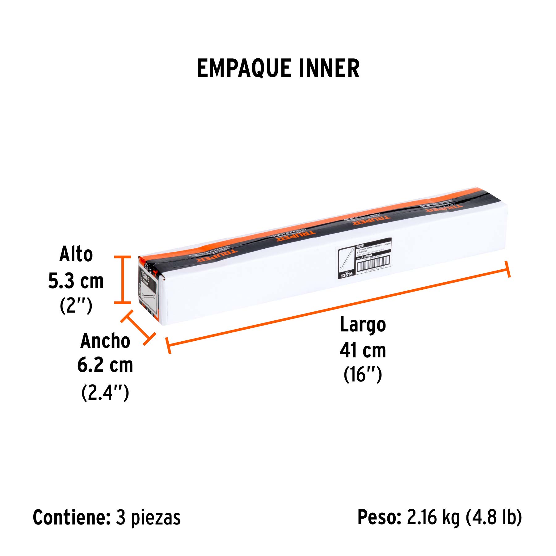 Llave combinada extralarga 30 mm x 401 mm de largo, EXPERT - Empaque