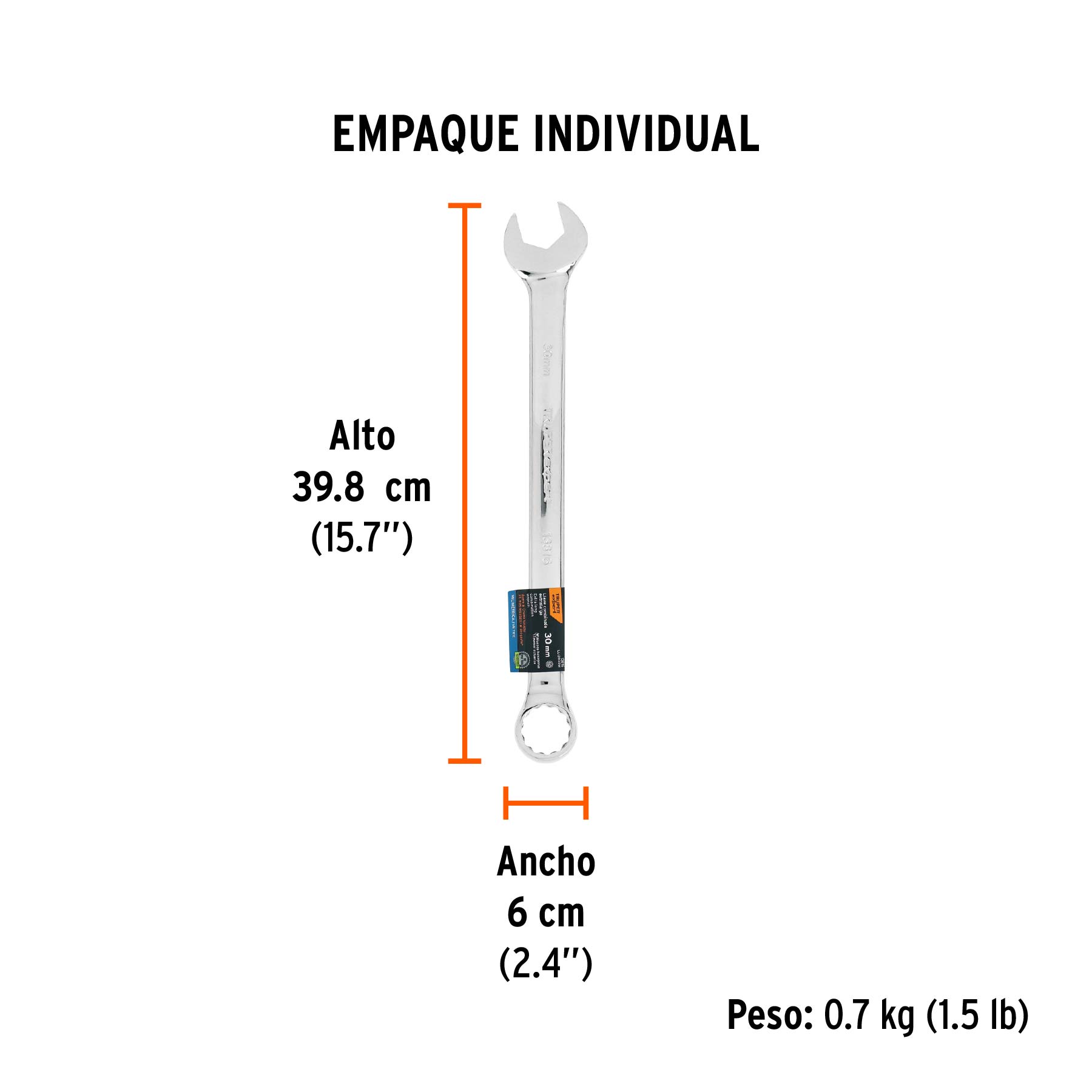 Llave combinada extralarga 30 mm x 401 mm de largo, EXPERT - Empaque