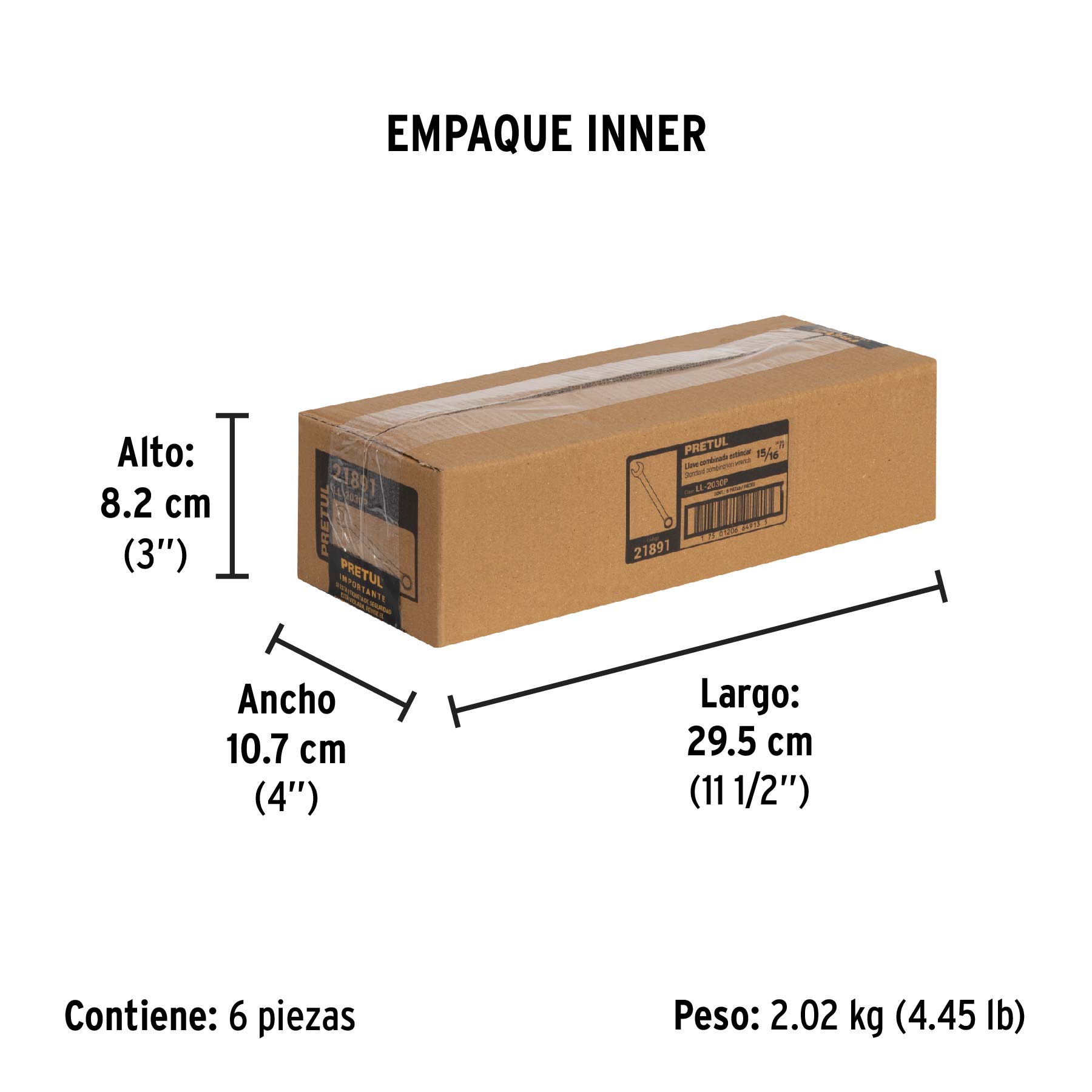 Llave combinada 15/16" x 280 mm de largo, PRETUL - Empaque