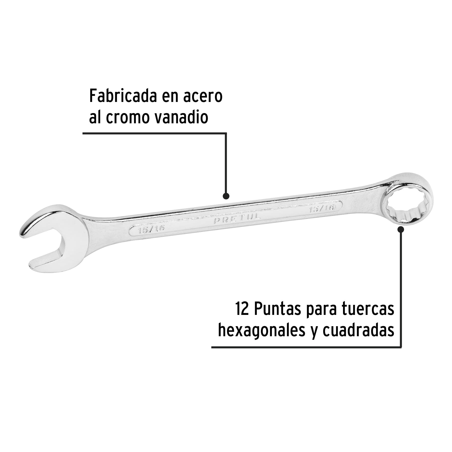 Llave combinada 15/16" x 280 mm de largo, PRETUL