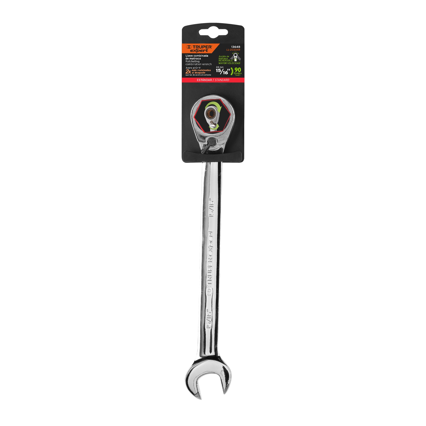 Llave combinada matraca reversible 15/16"x332mm largo,EXPERT
