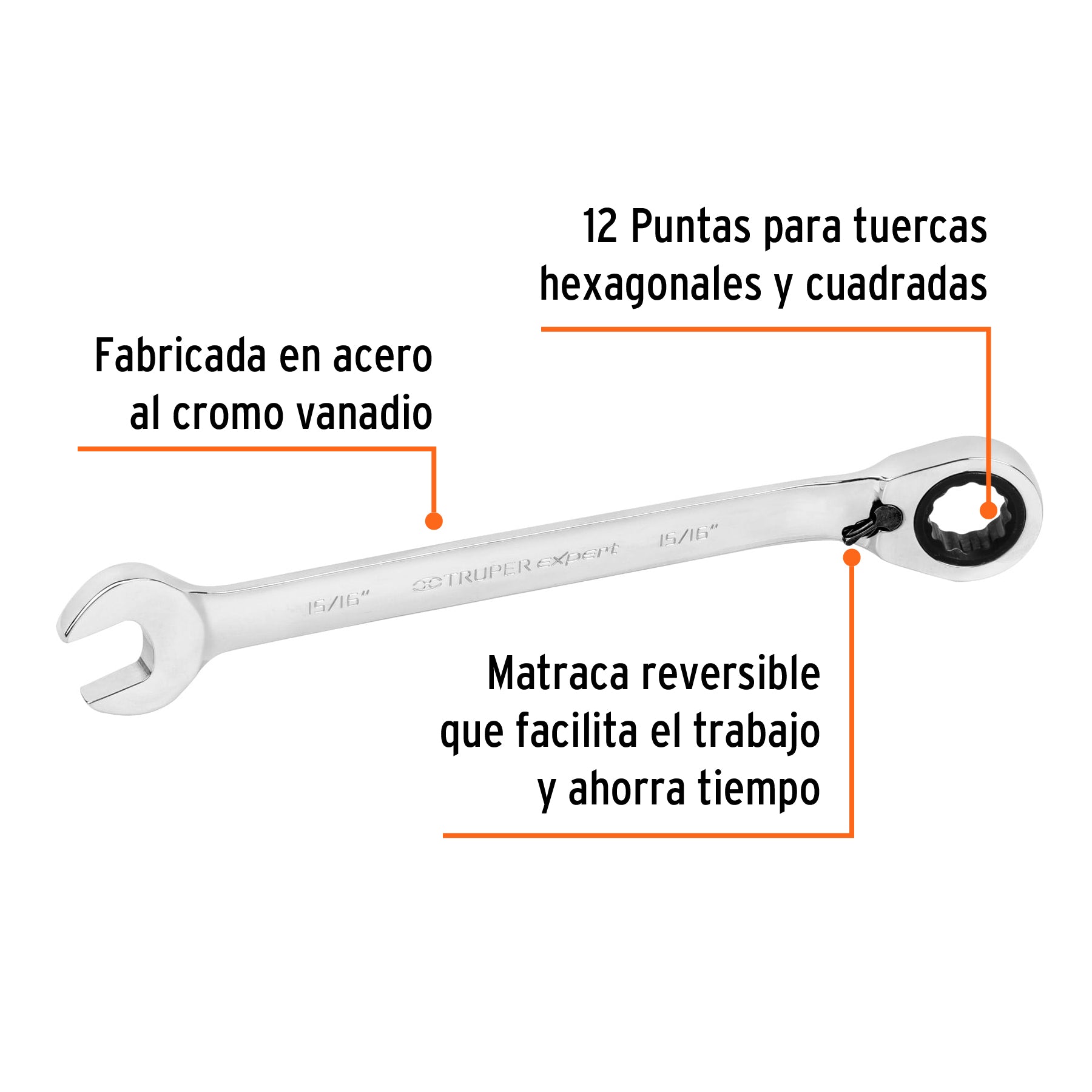 Llave combinada matraca reversible 15/16"x332mm largo,EXPERT