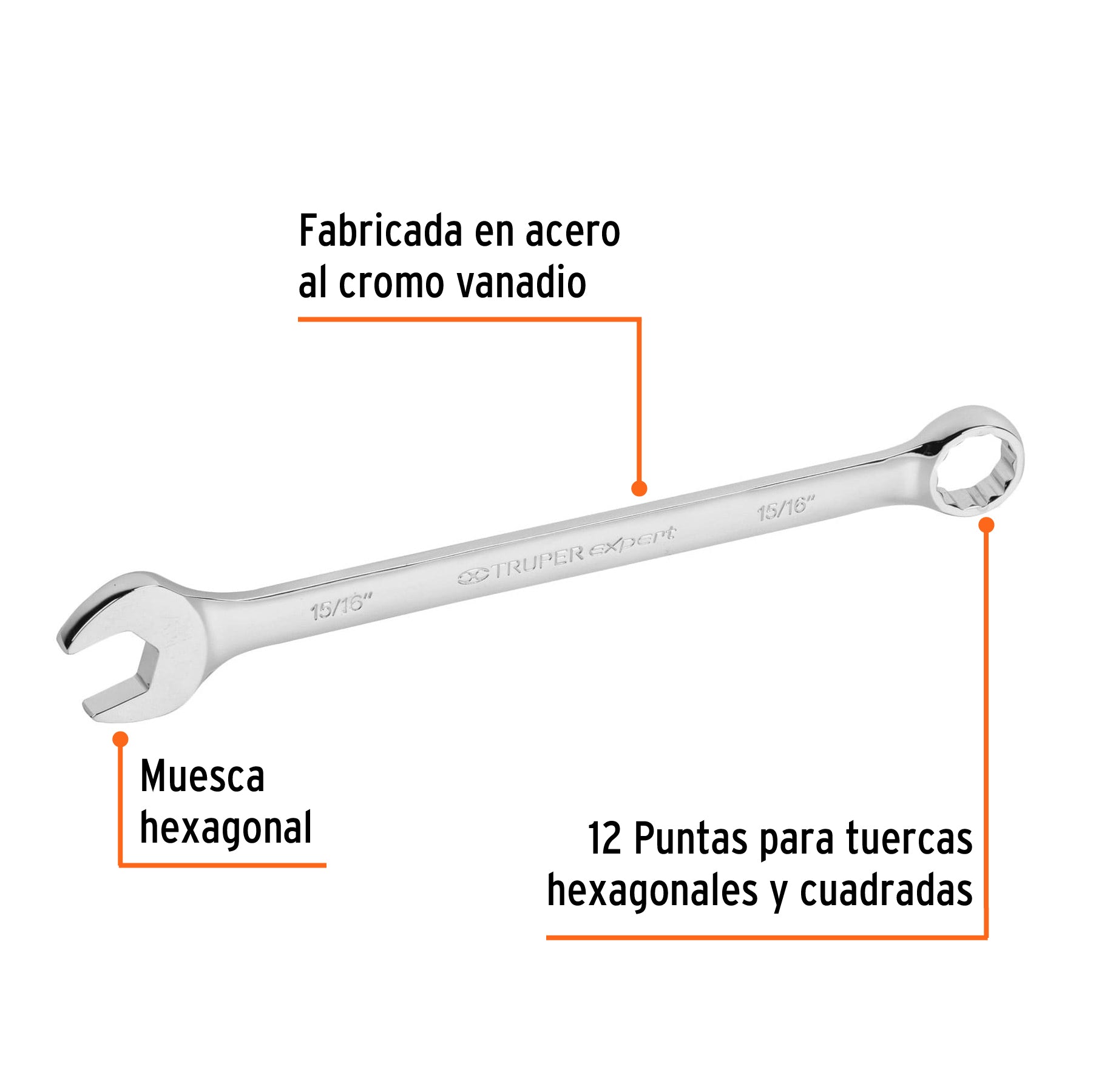 Llave combinada extralarga 15/16" x 336 mm de largo, EXPERT