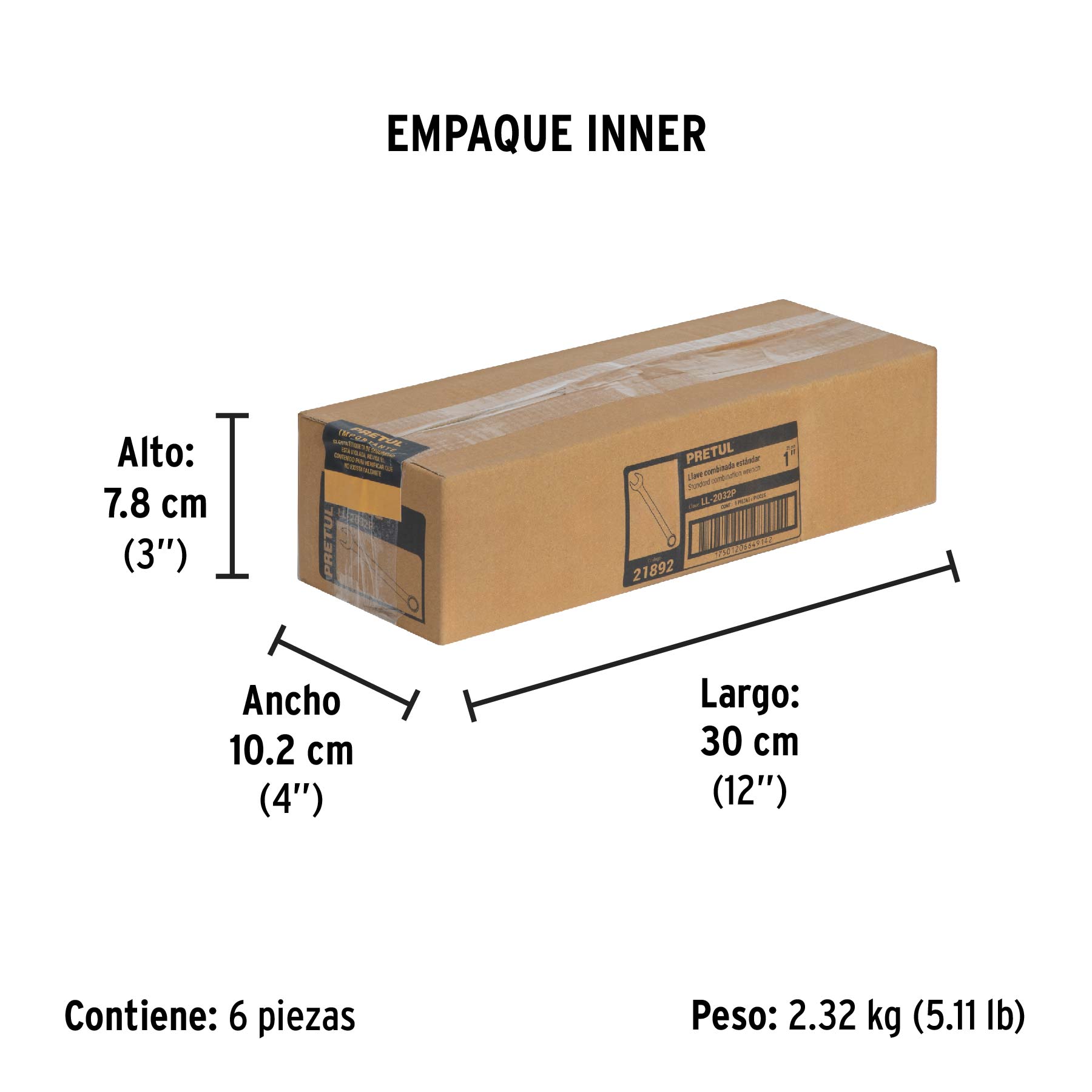 Llave combinada 1" x 290 mm de largo, PRETUL - Empaque