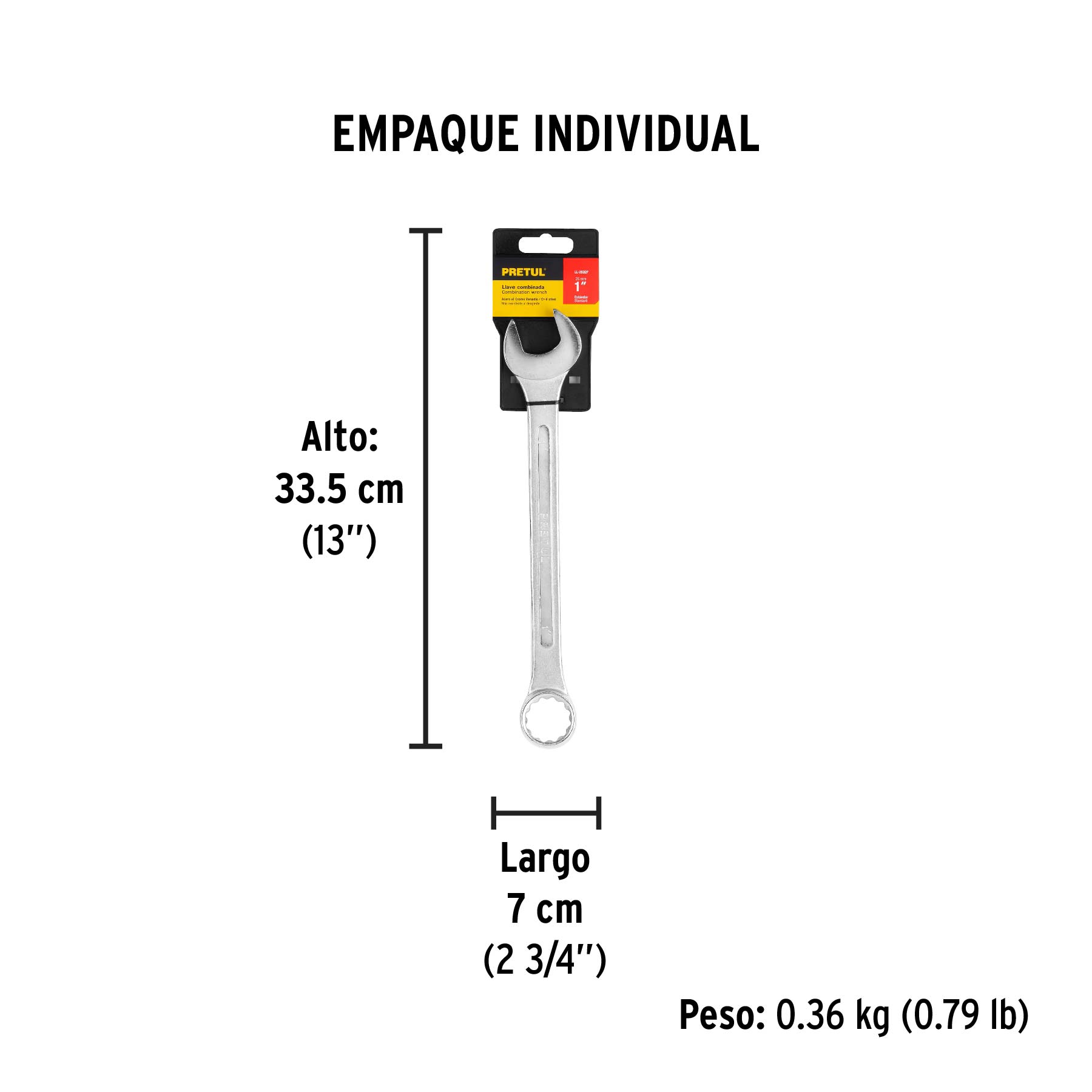 Llave combinada 1" x 290 mm de largo, PRETUL - Empaque