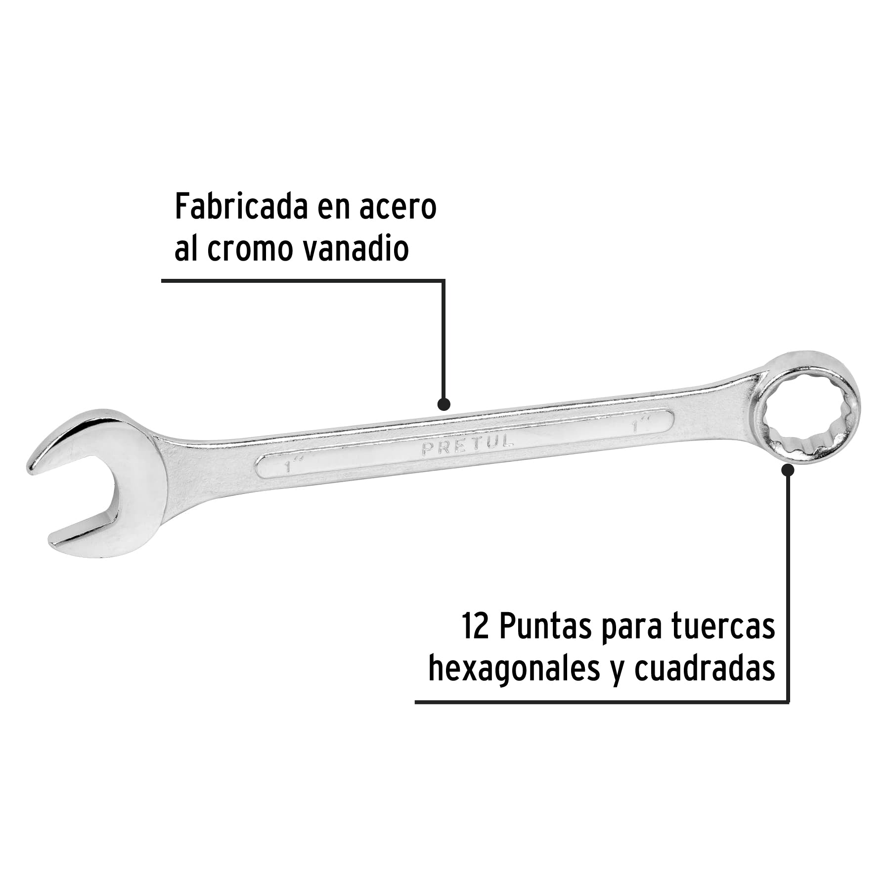 Llave combinada 1" x 290 mm de largo, PRETUL
