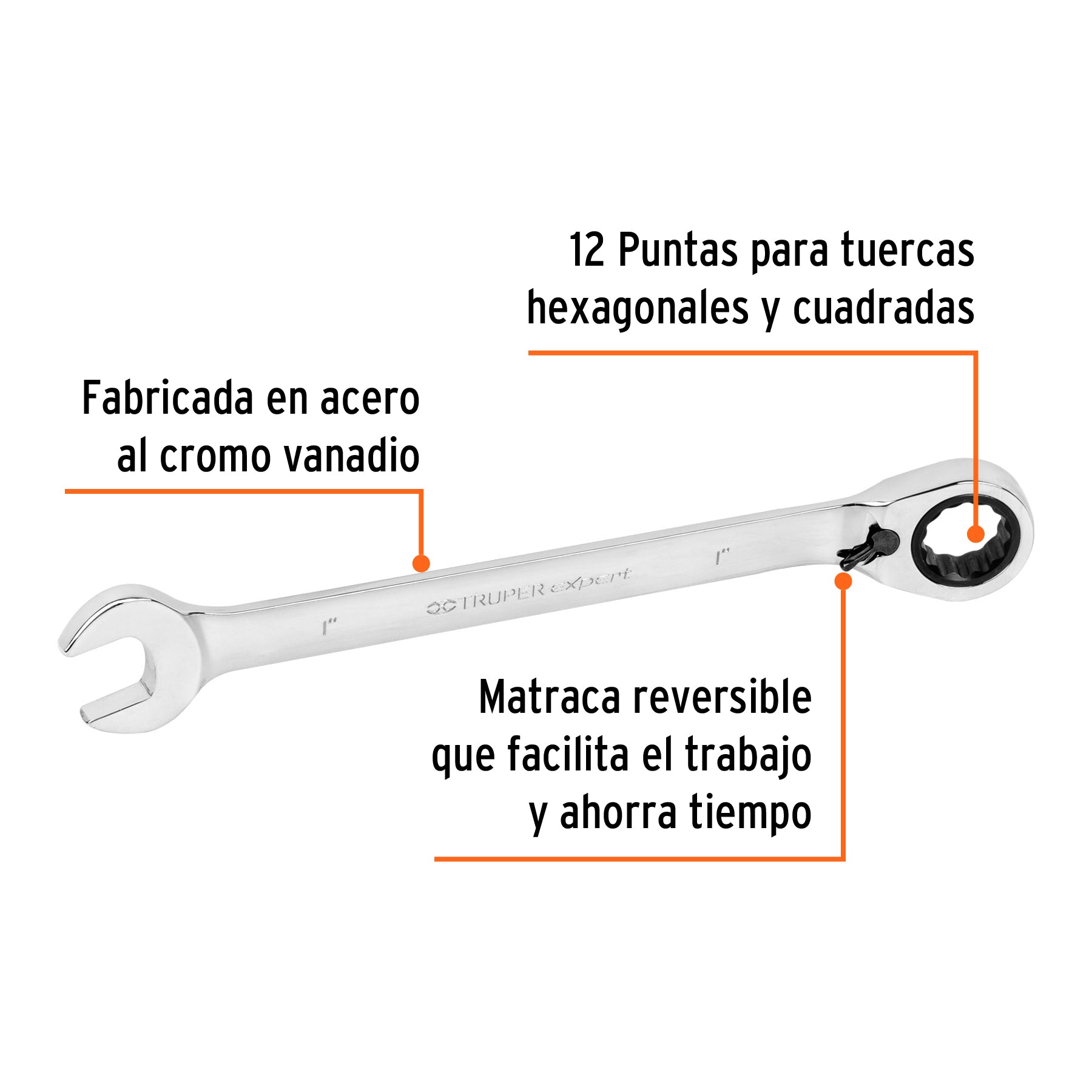 Llave combinada matraca reversible 1" x 332 mm largo, EXPERT