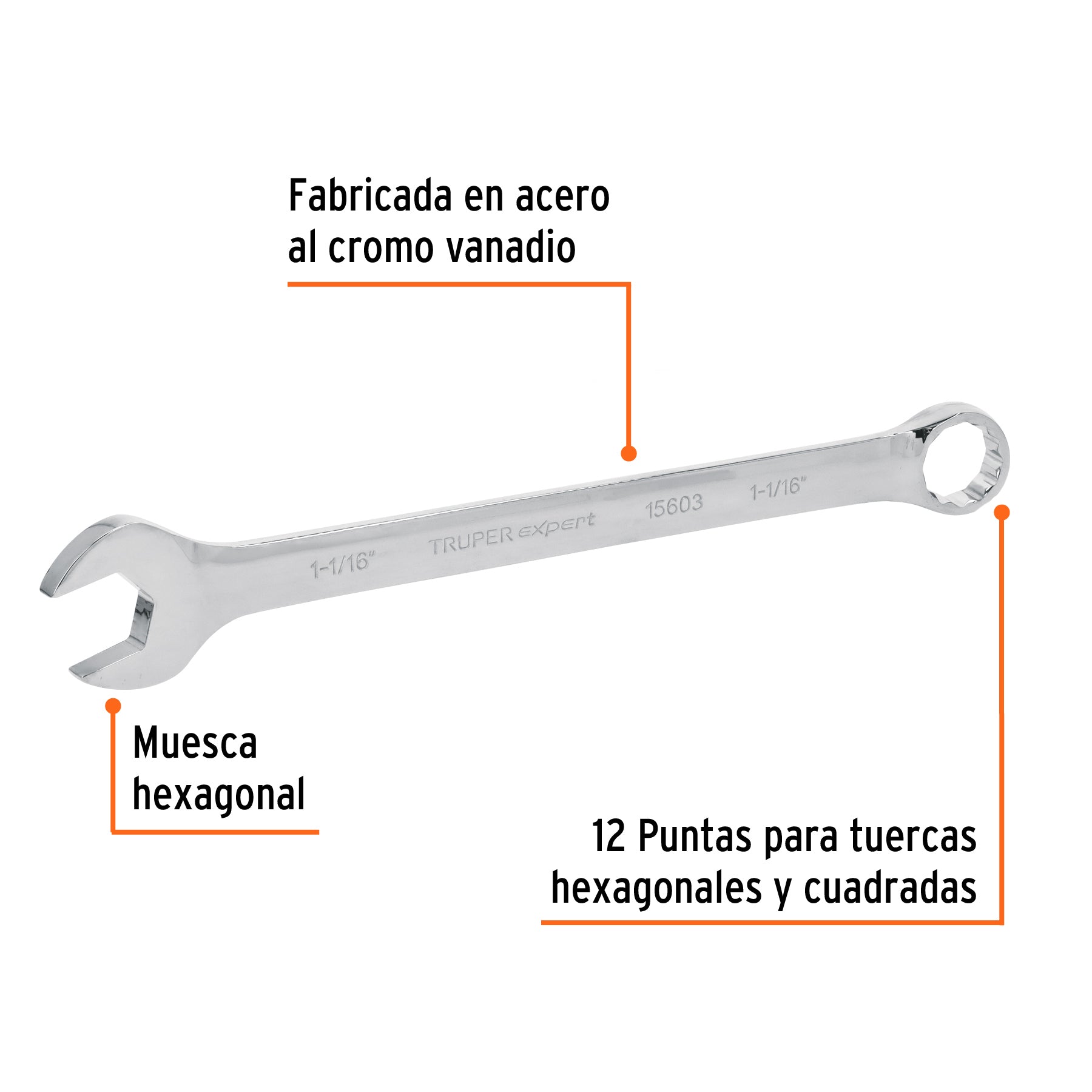 Llave combinada extralarga 1-1/16" x 385 mm de largo, EXPERT