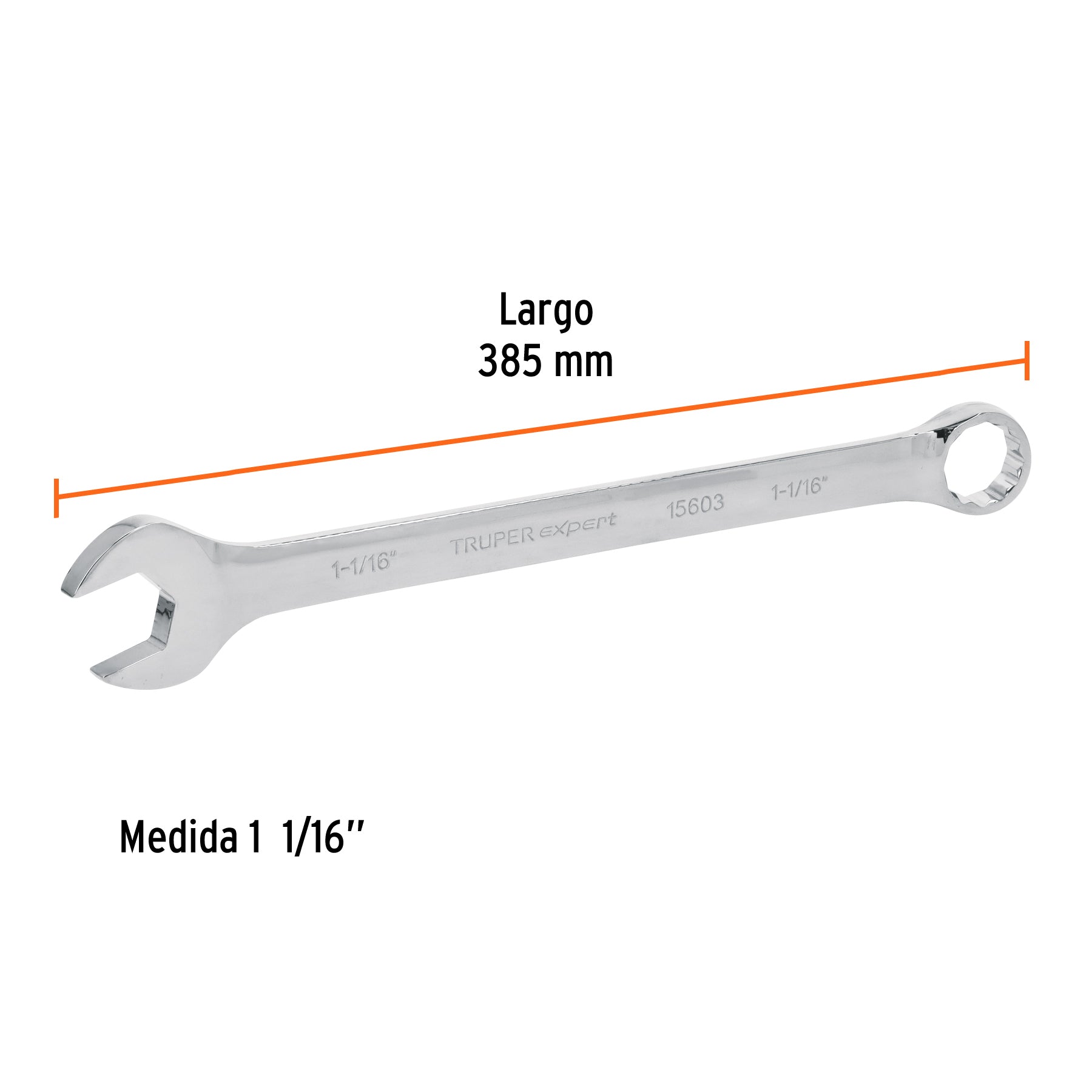 Llave combinada extralarga 1-1/16" x 385 mm de largo, EXPERT
