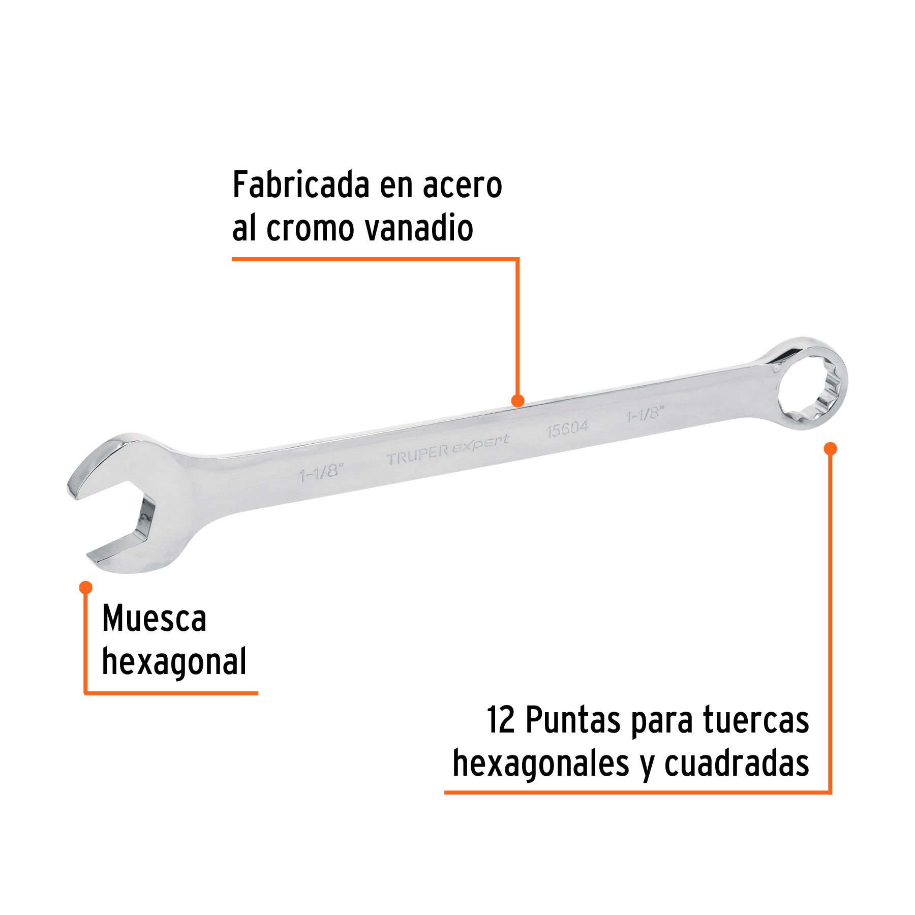 Llave combinada extralarga 1-1/8" x 401 mm de largo, EXPERT