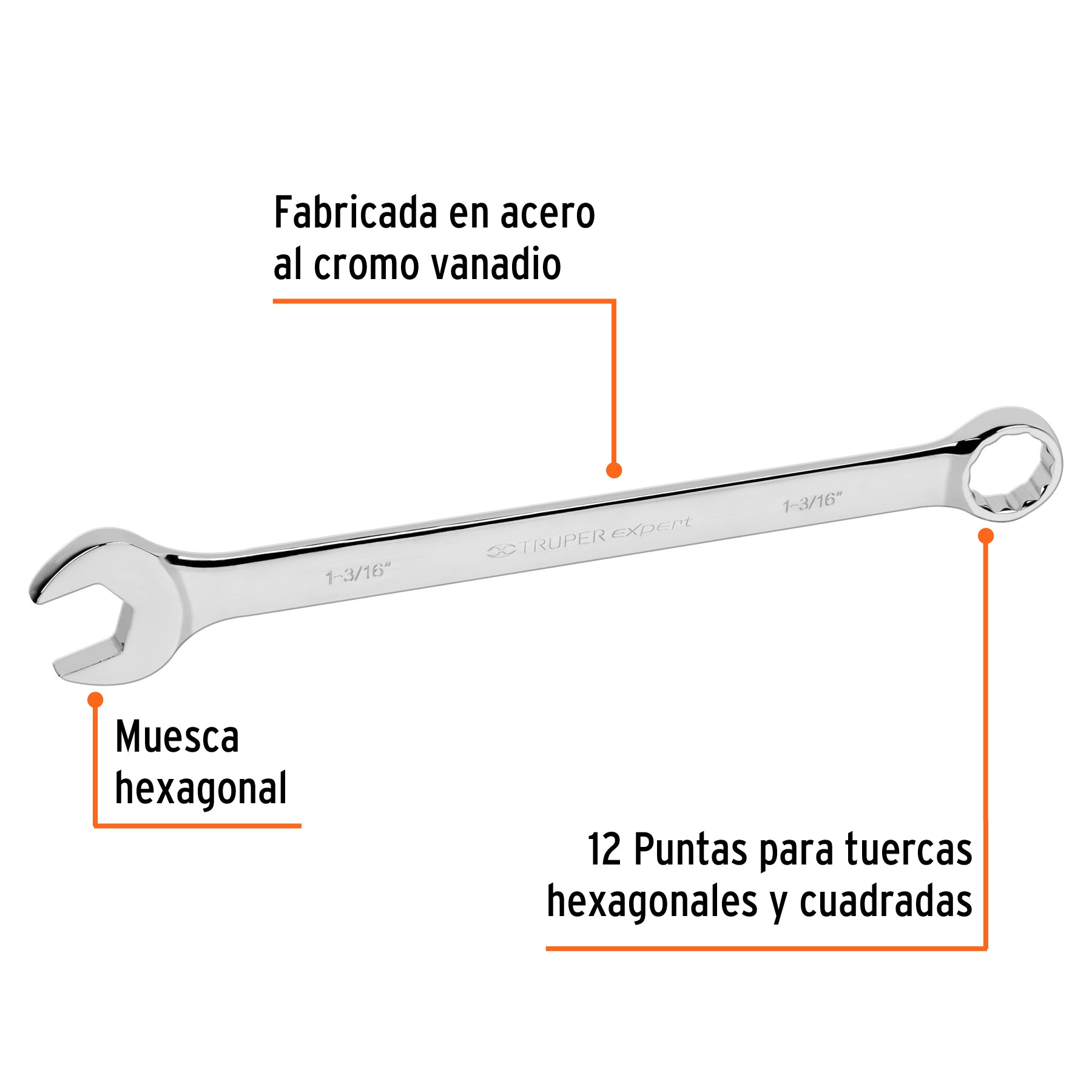 Llave combinada extralarga 1-3/16" x 403 mm de largo, EXPERT