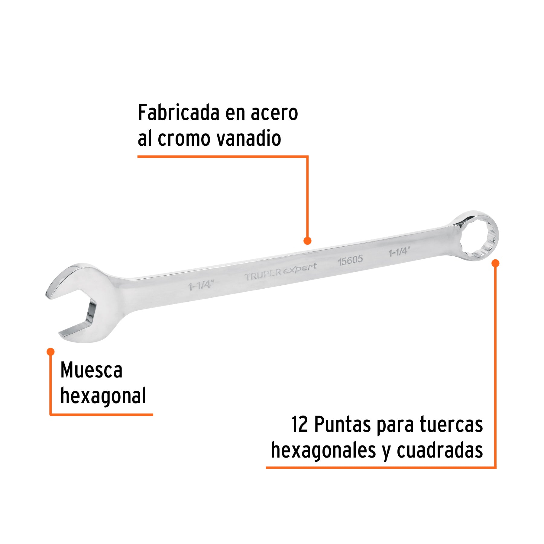 Llave combinada extralarga 1-1/4" x 428 mm de largo, EXPERT