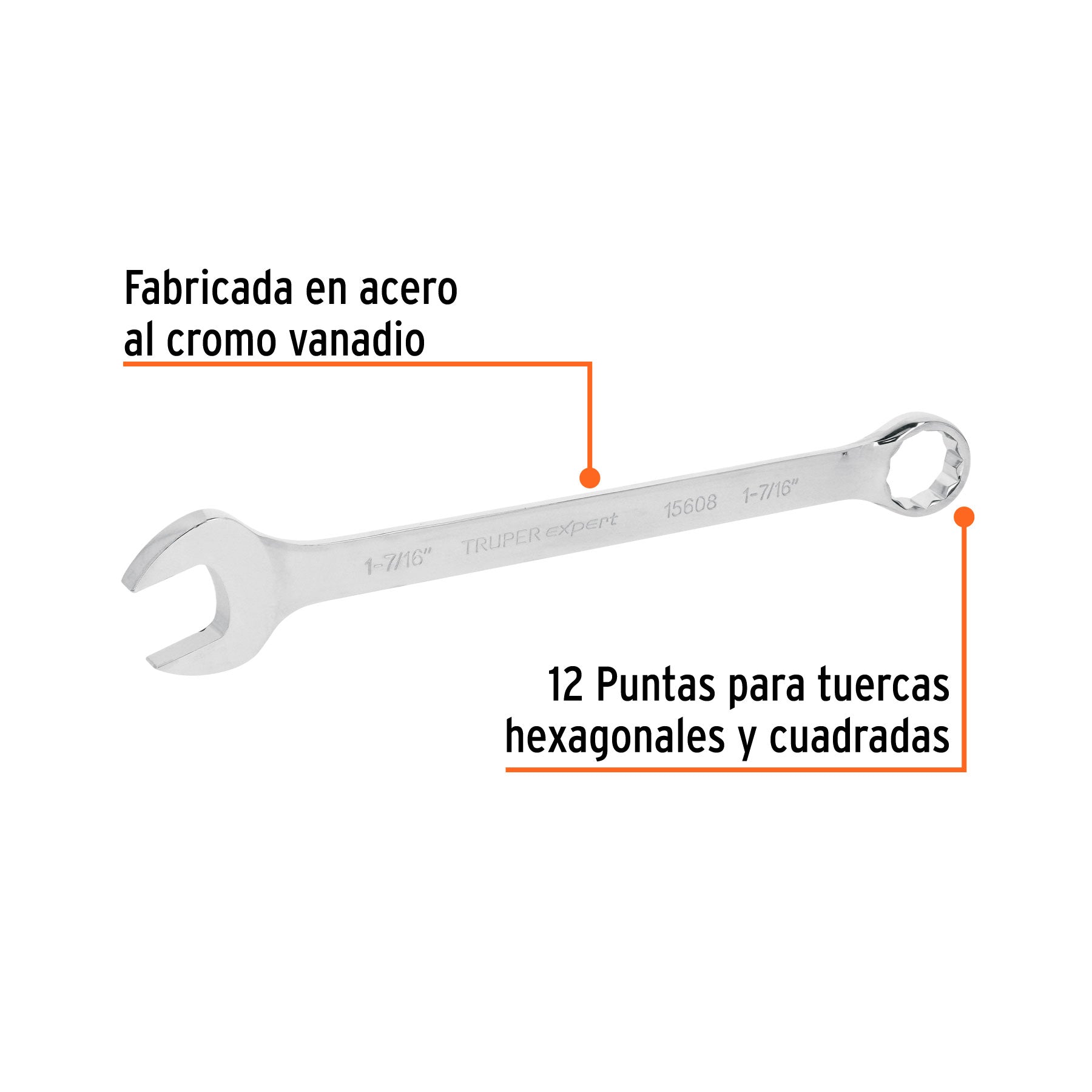 Llave combinada extralarga 1-7/16" x 454 mm de largo, EXPERT