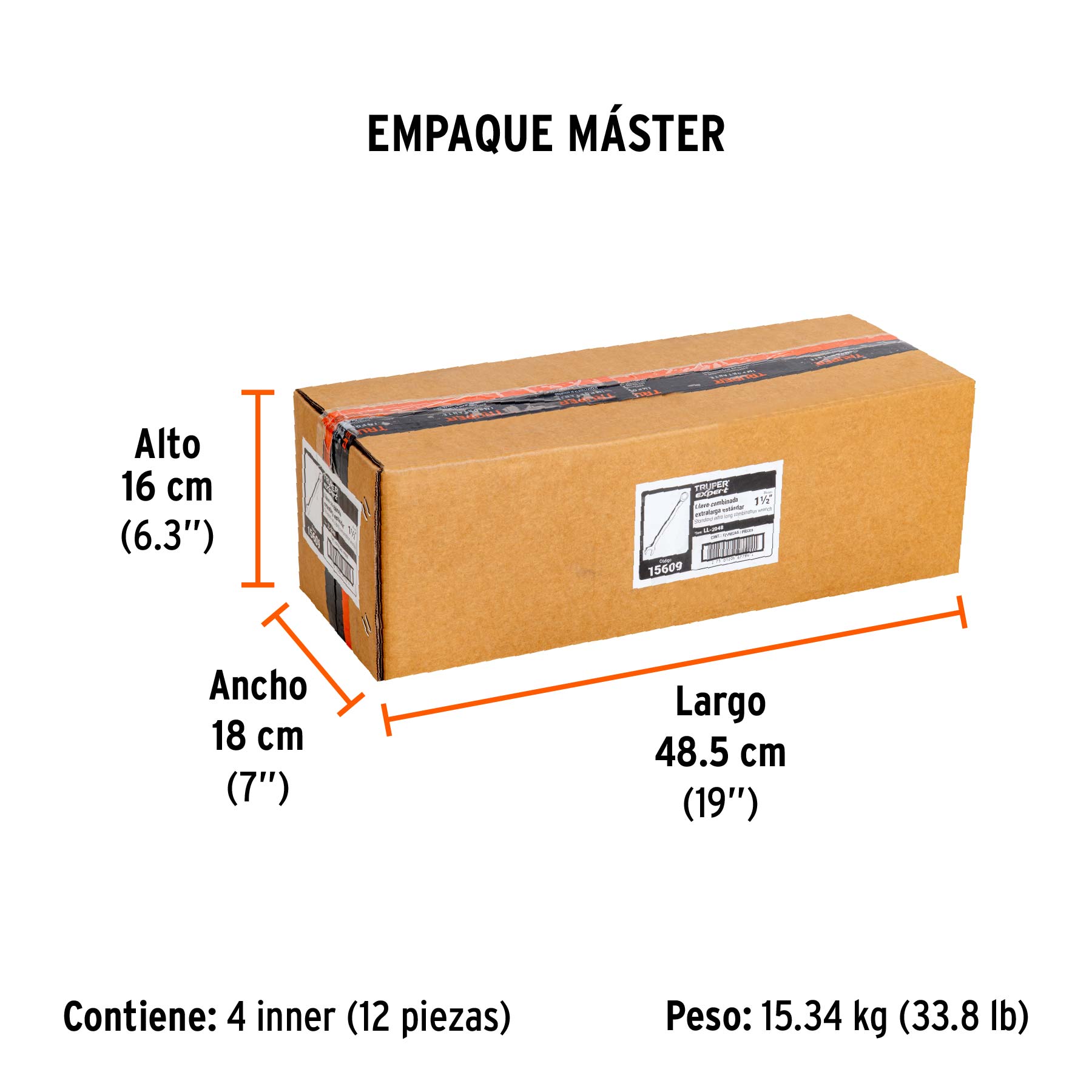 Llave combinada extralarga 1-1/2" x 467 mm de largo, EXPERT - Empaque