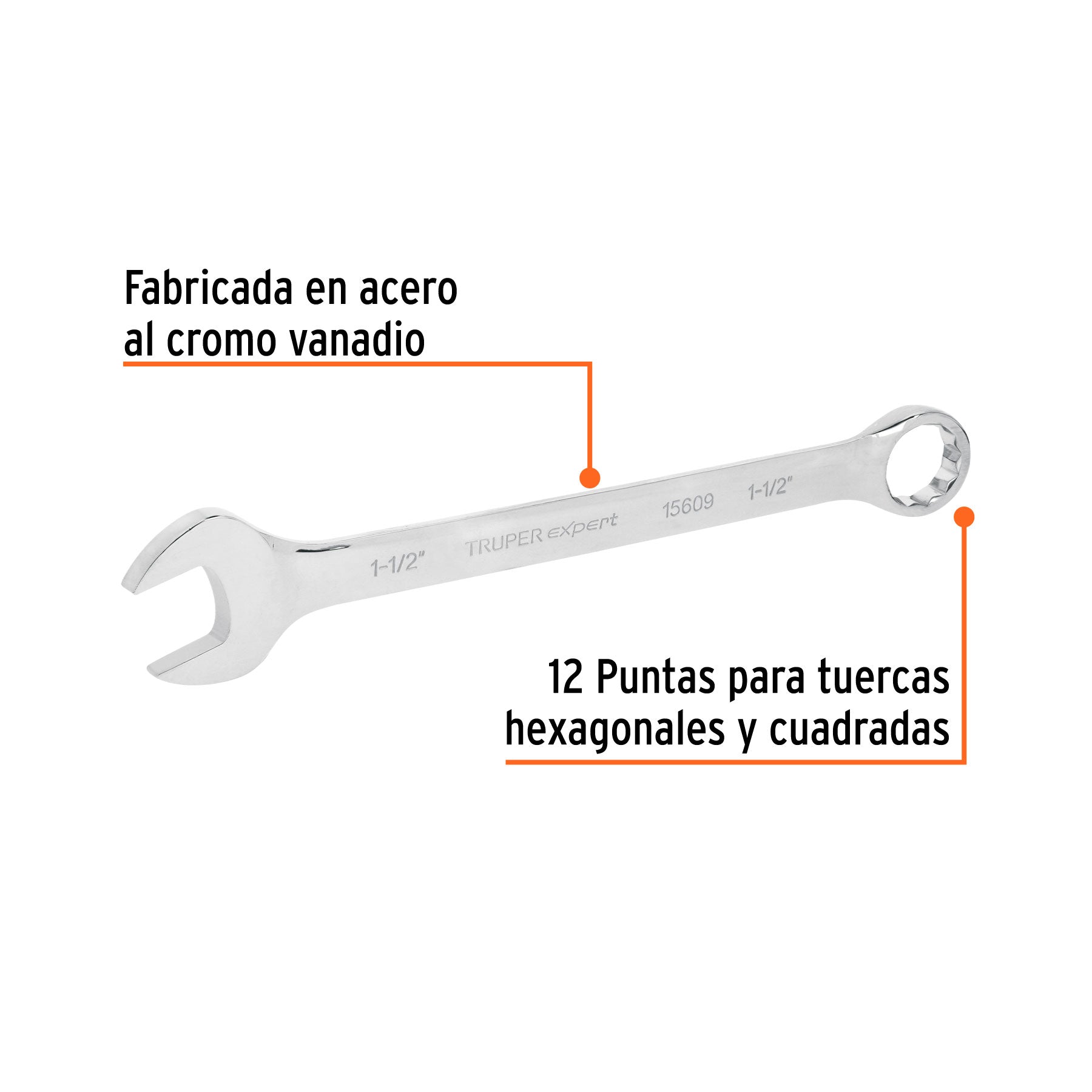 Llave combinada extralarga 1-1/2" x 467 mm de largo, EXPERT