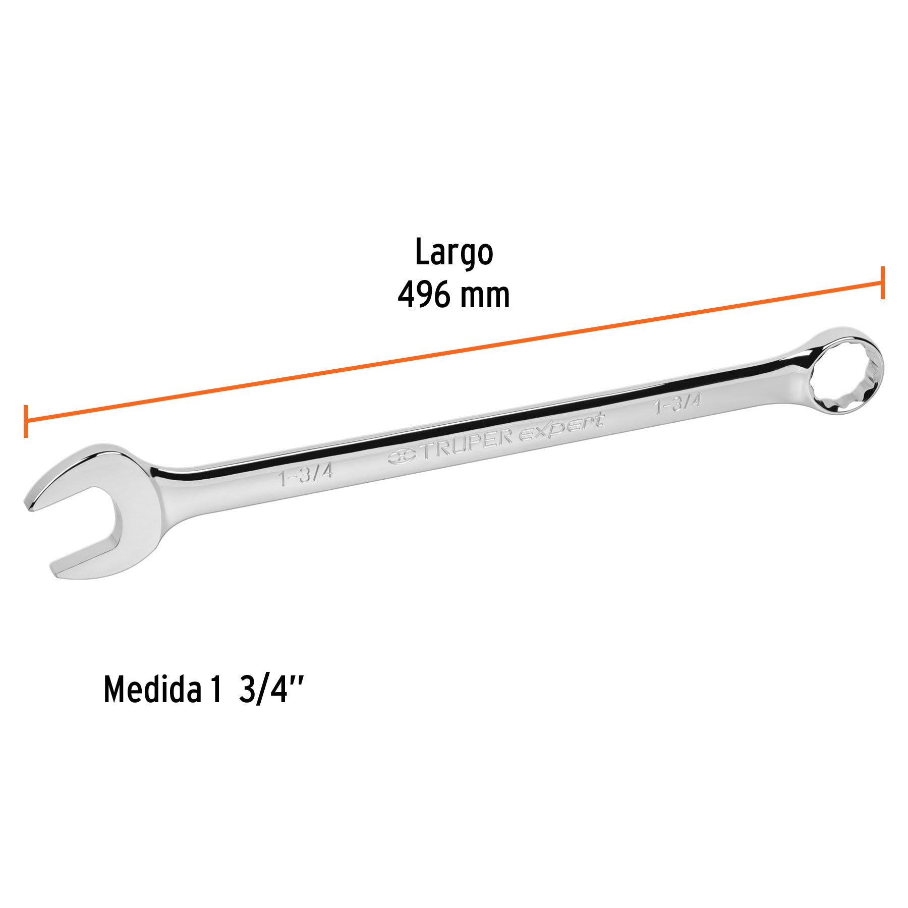 Llave combinada extralarga 1-3/4" x 496 mm de largo, EXPERT