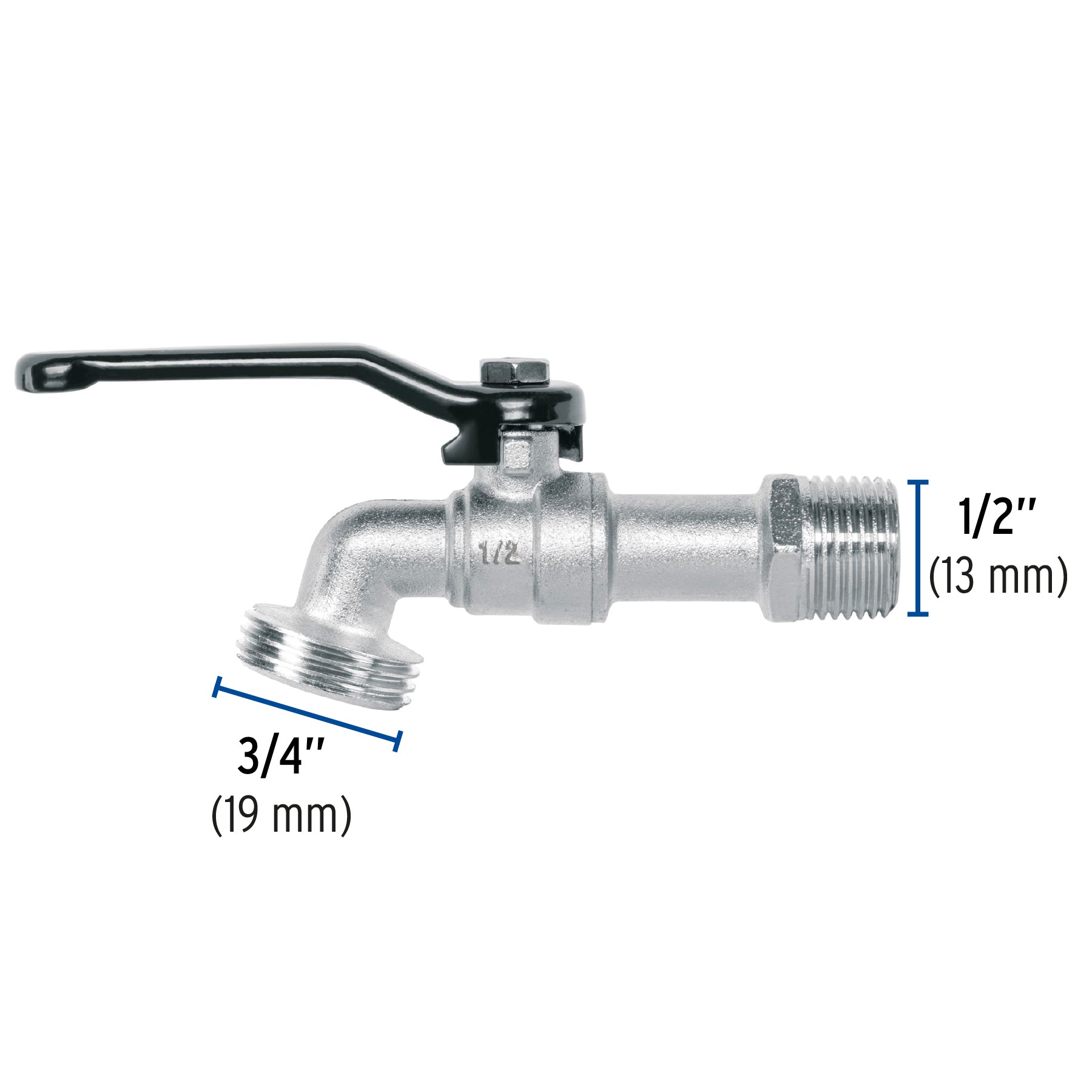 Llave de esfera de zinc 1/2", 110 g, s/adaptador, PRETUL