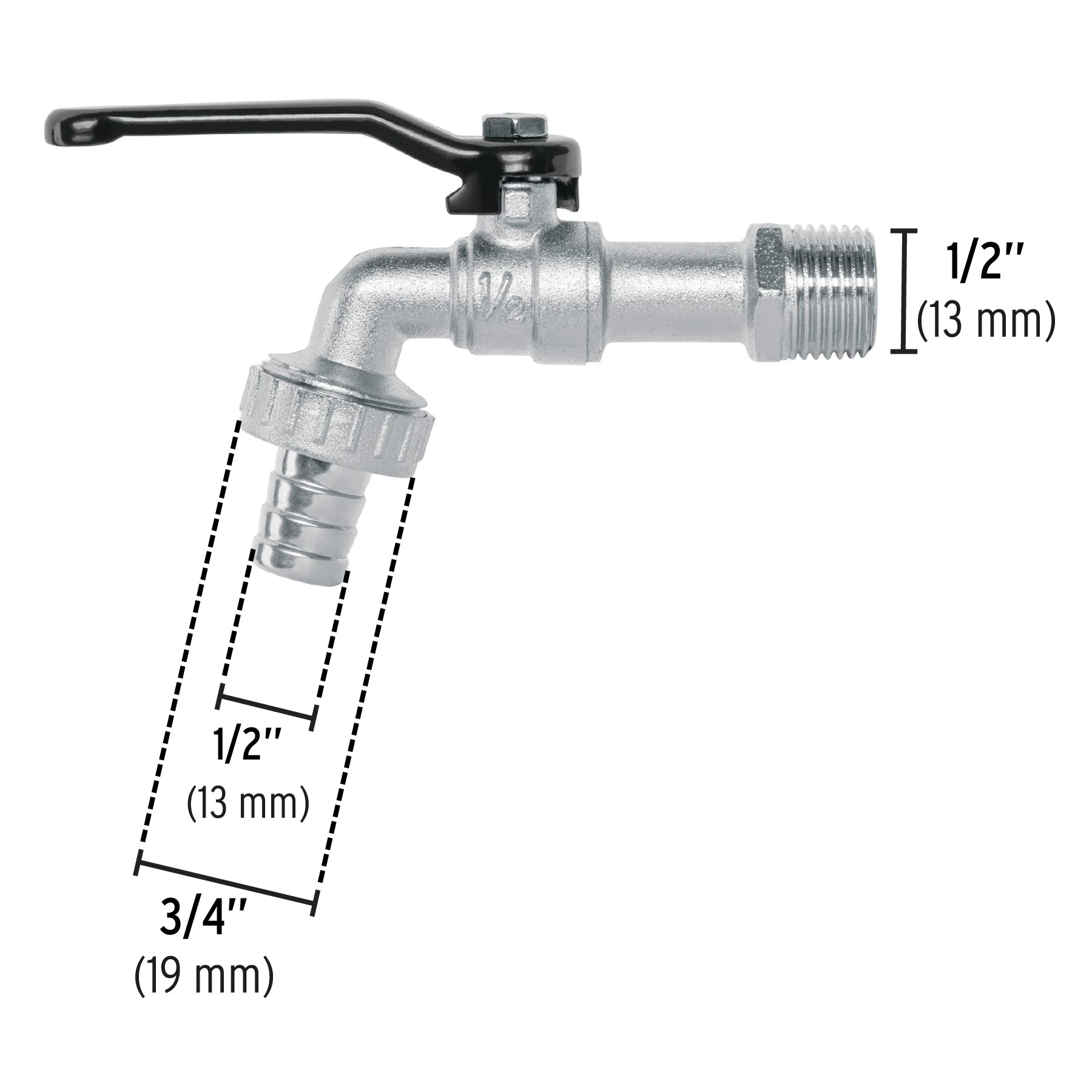 Llave de esfera, 1/2" de zinc, PRETUL