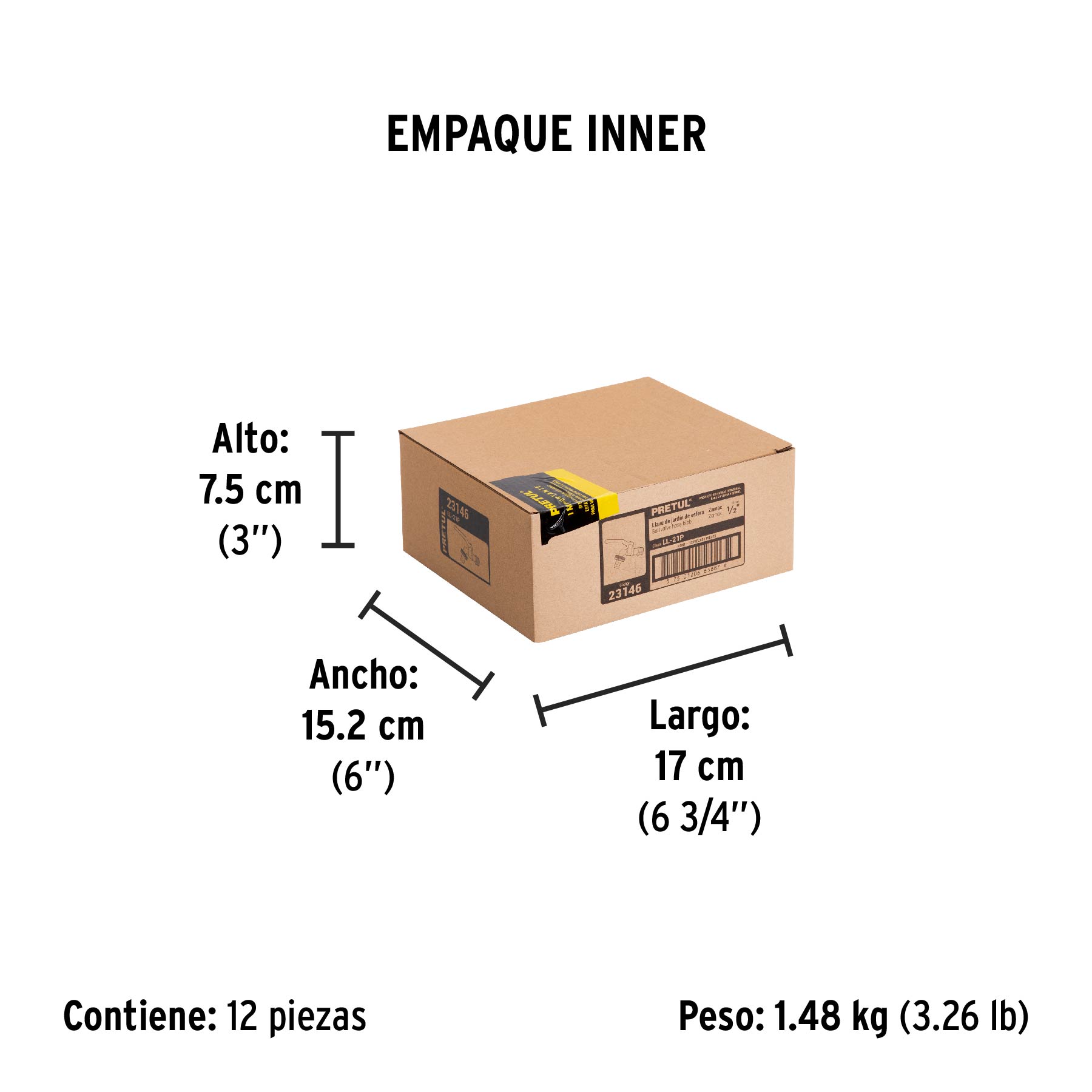 Llave de esfera, 1/2" de zinc, PRETUL - Empaque